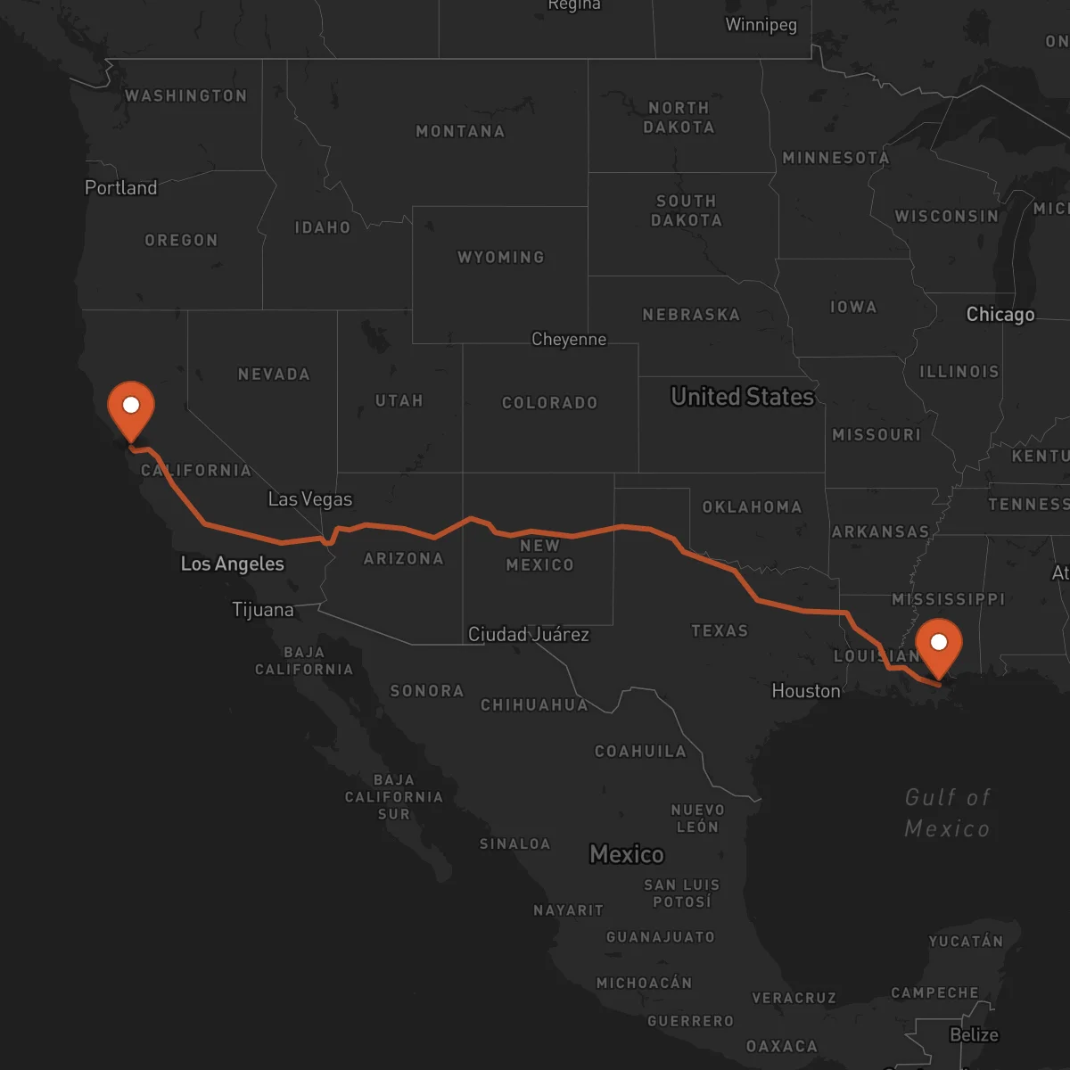 Ruta New Orleans - Oakland