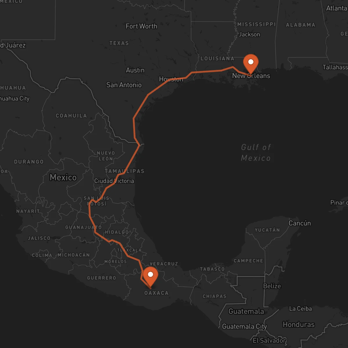 Ruta New Orleans - Oaxaca de Juárez