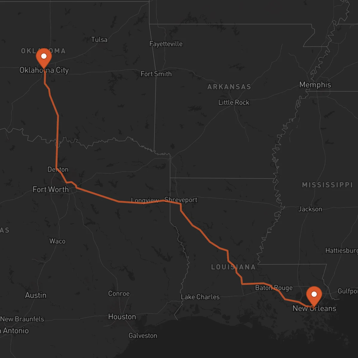 Ruta Oklahoma City - Nova Orleães