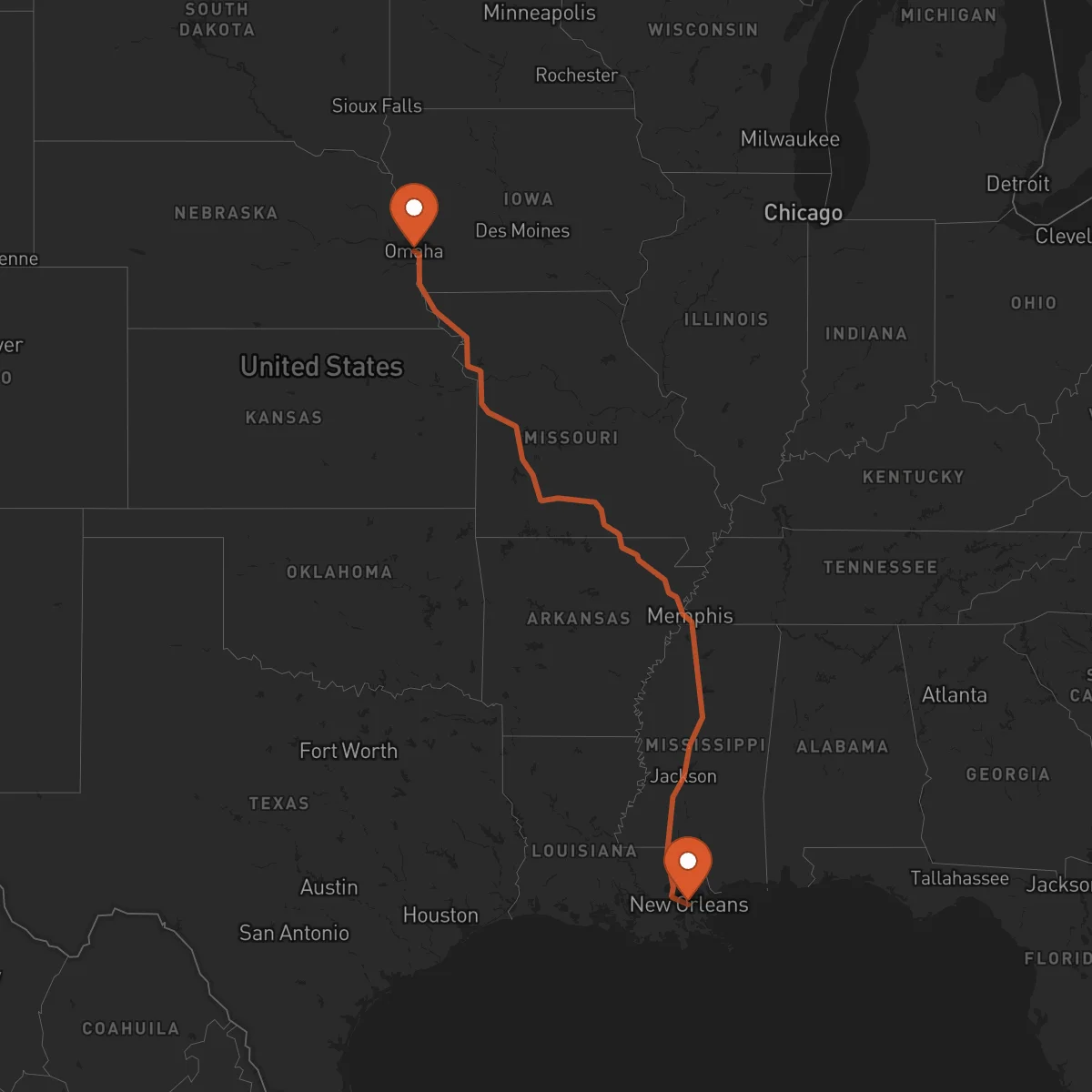 Ruta New Orleans - Omaha