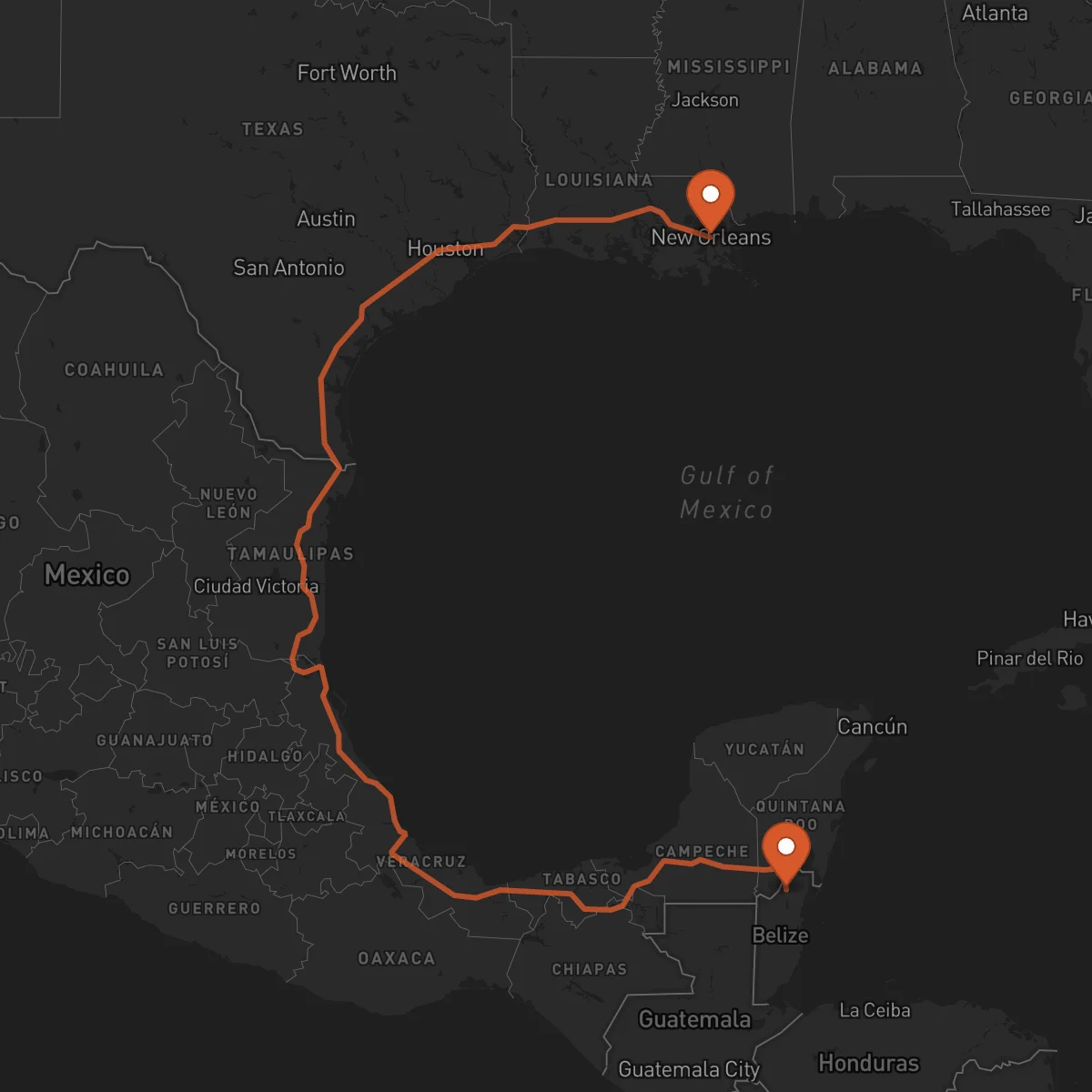 Ruta New Orleans - Orange Walk Town
