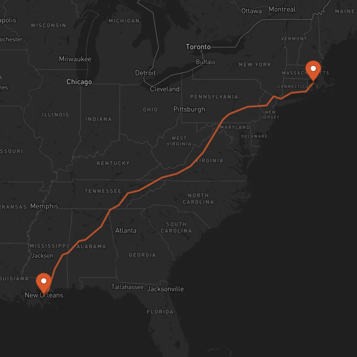 Ruta New Orleans - Providence