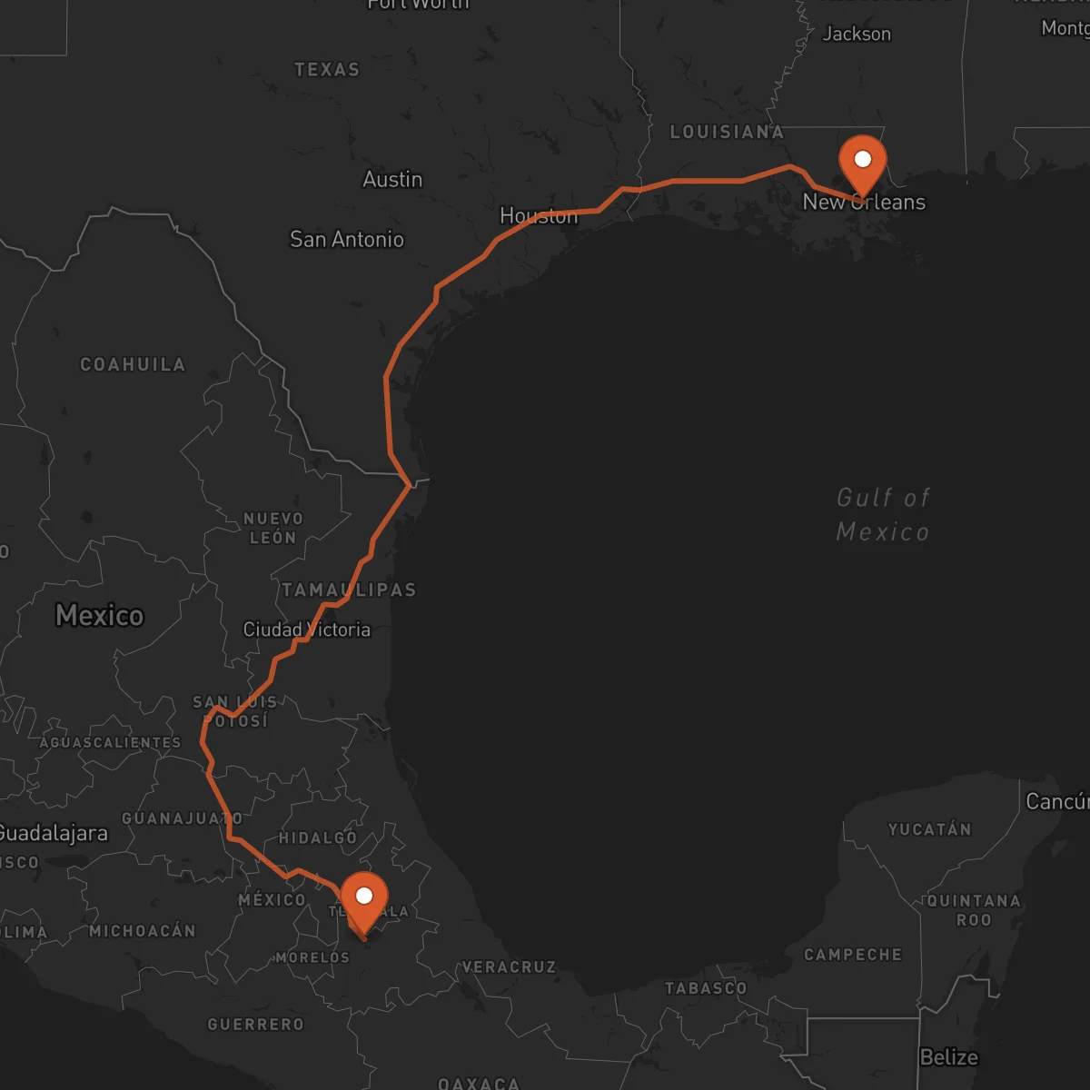 Ruta Puebla de Zaragoza - Nova Orleães