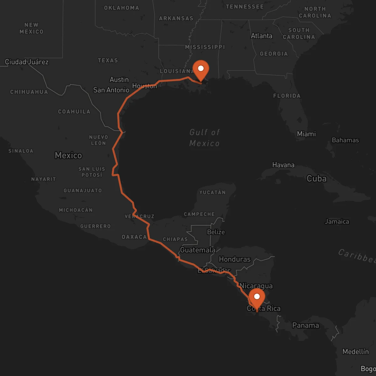 Ruta Nova Orleães - Puntarenas