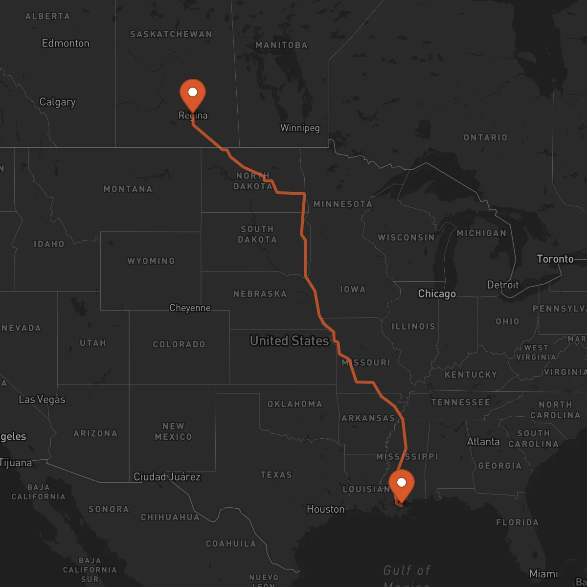 Ruta New Orleans - Regina