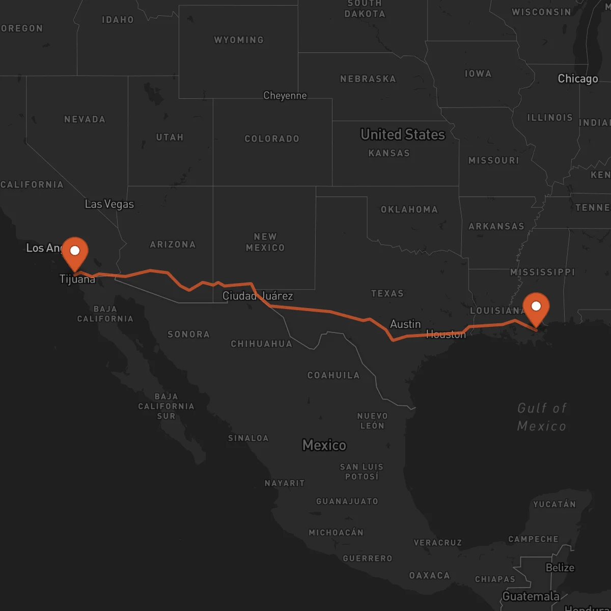 Ruta New Orleans - San Diego