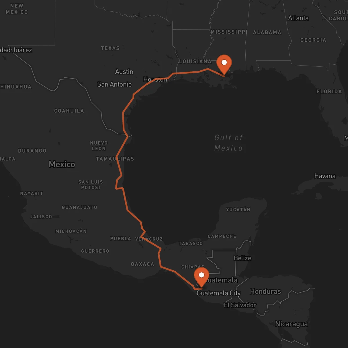 Ruta San Marcos - New Orleans