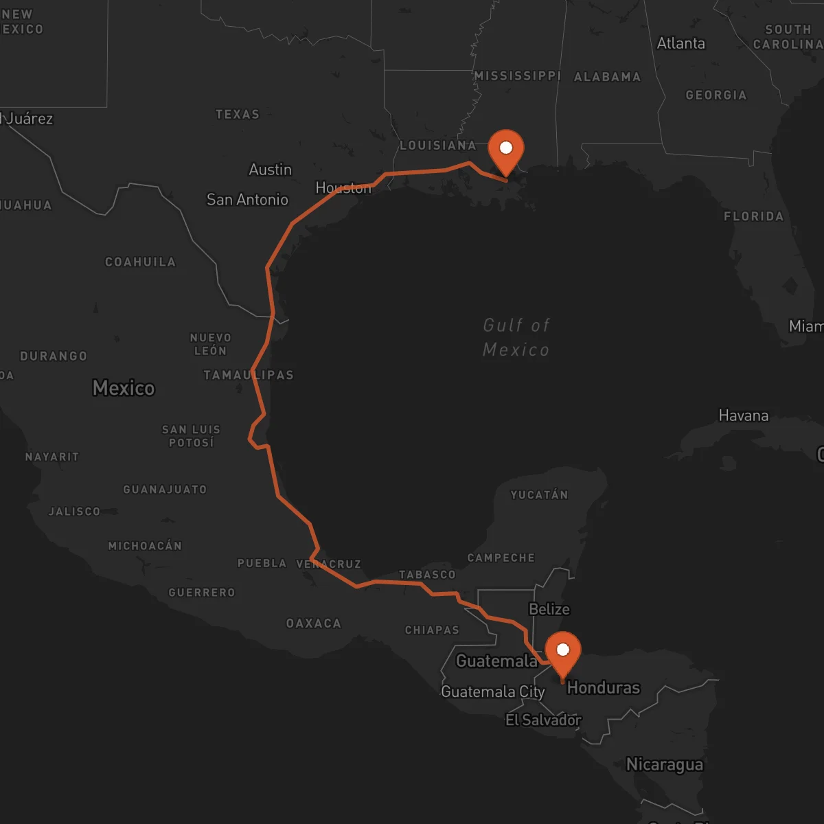 Ruta New Orleans - Santa Bárbara