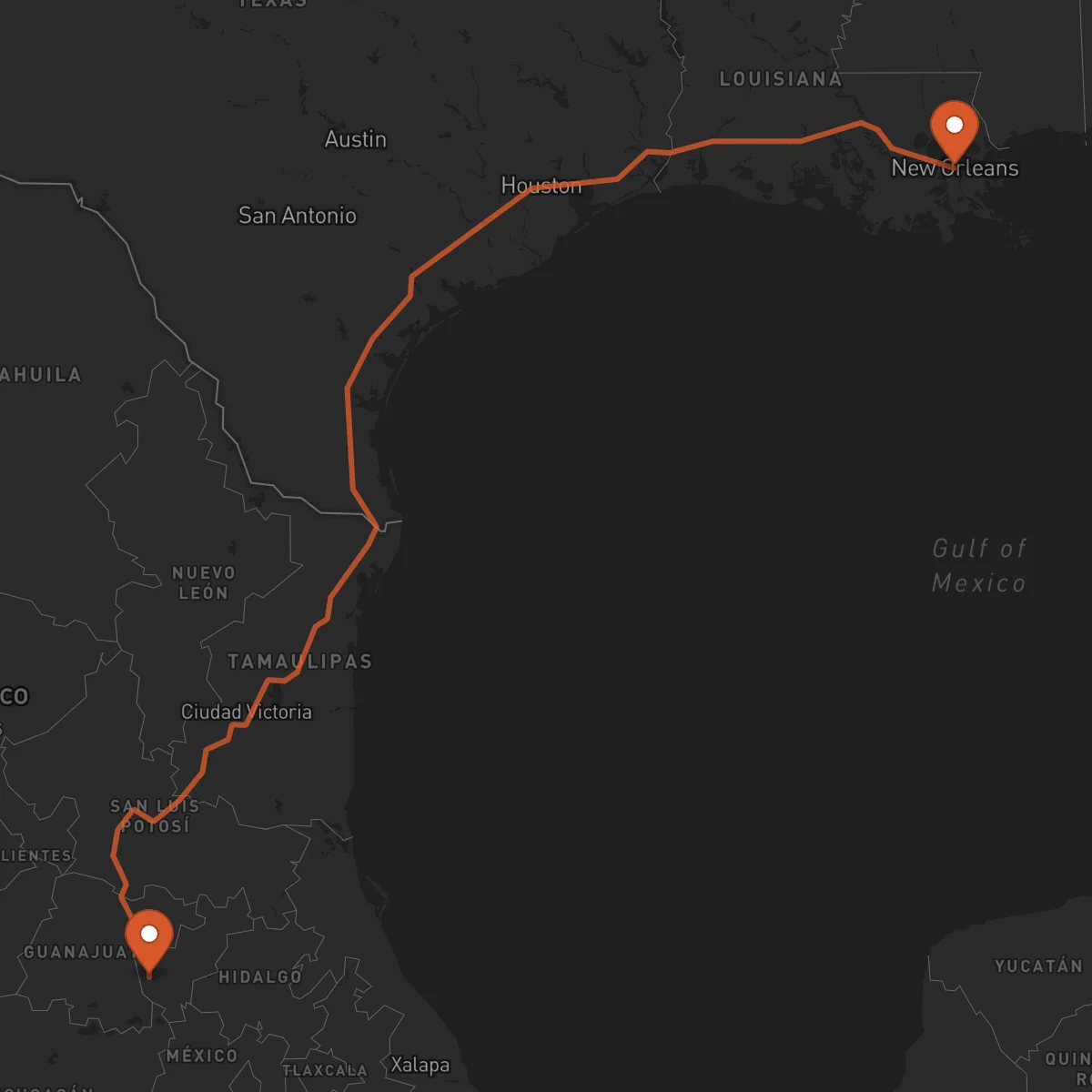 Ruta New Orleans - Santiago de Querétaro