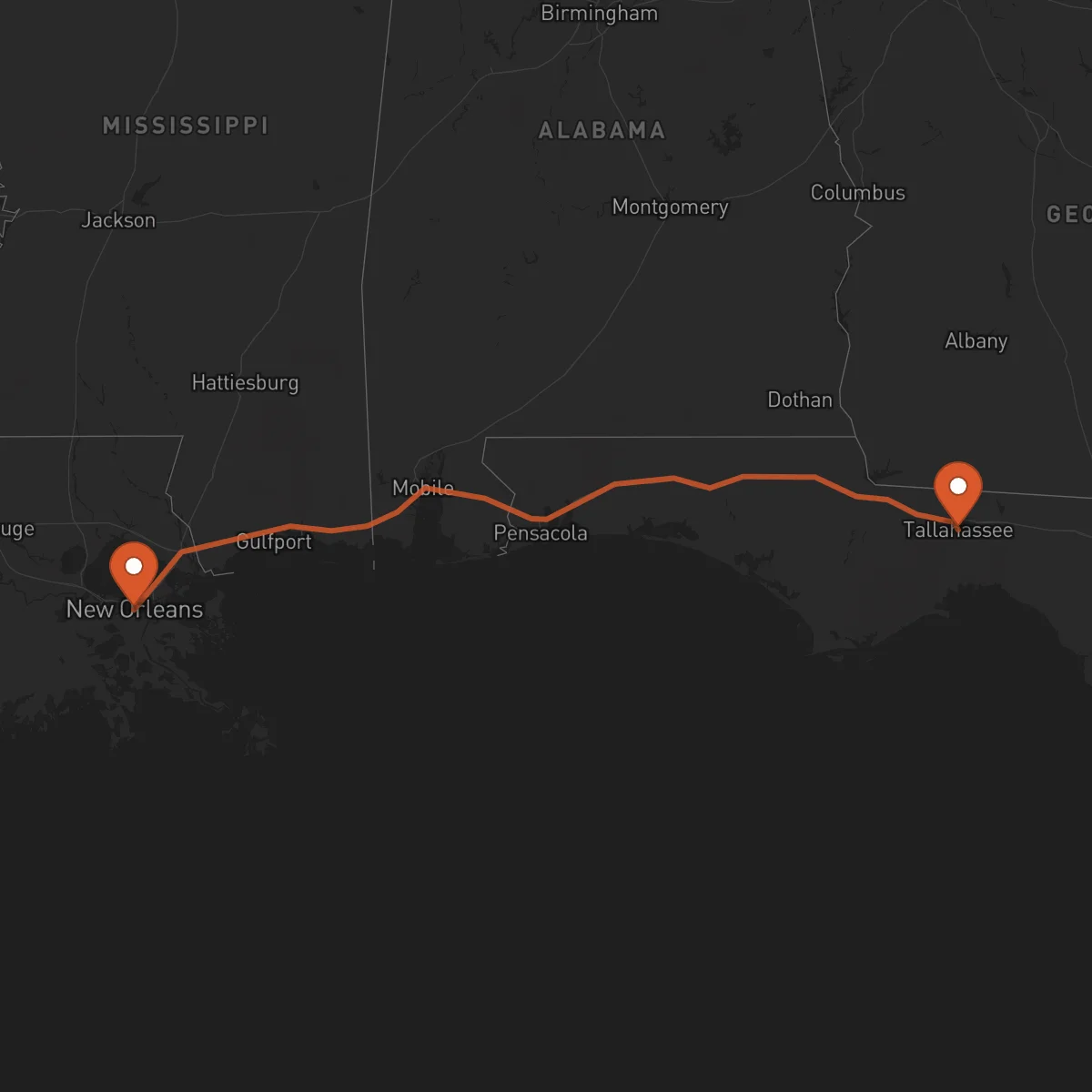 Ruta Tallahassee - New Orleans