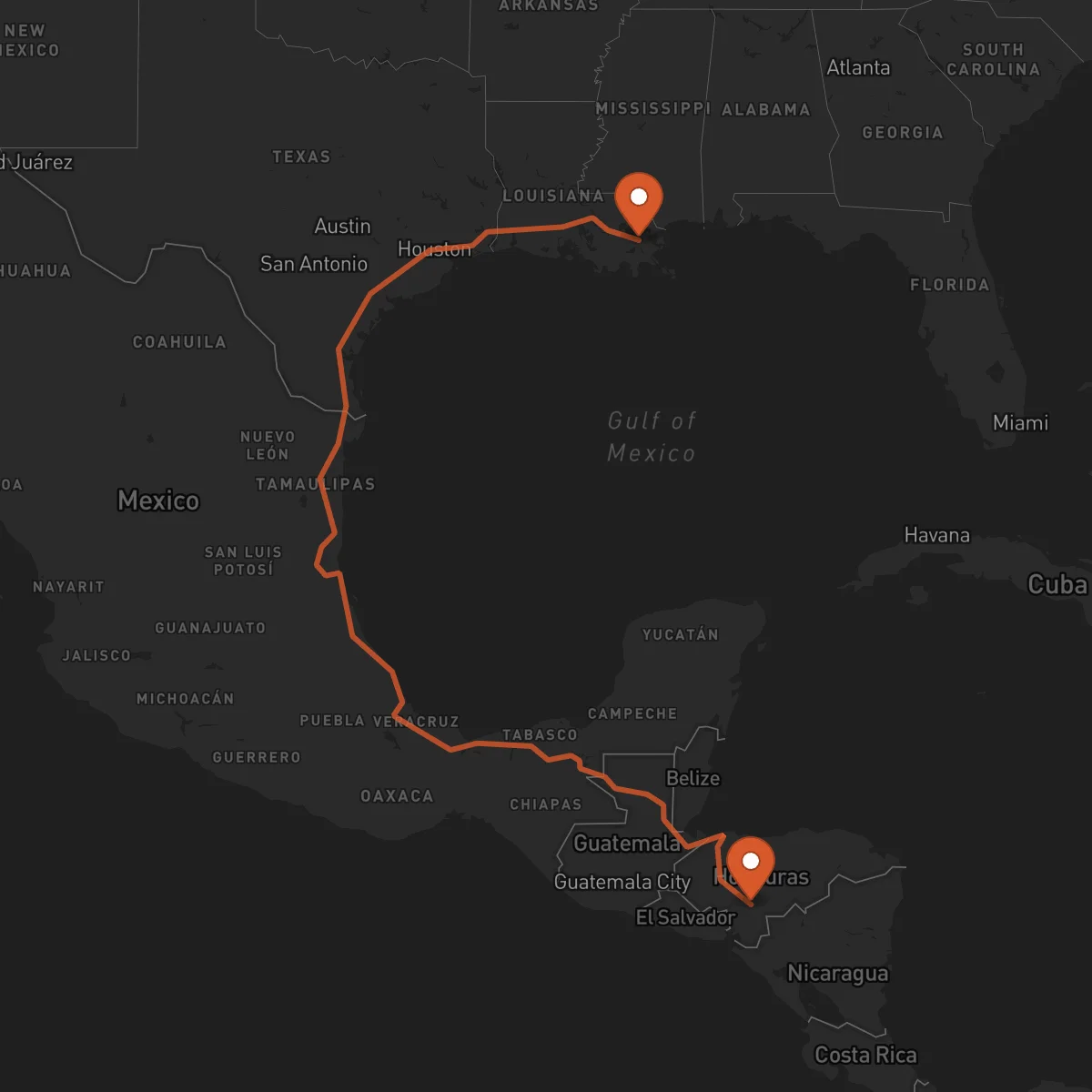 Ruta New Orleans - Tegucigalpa