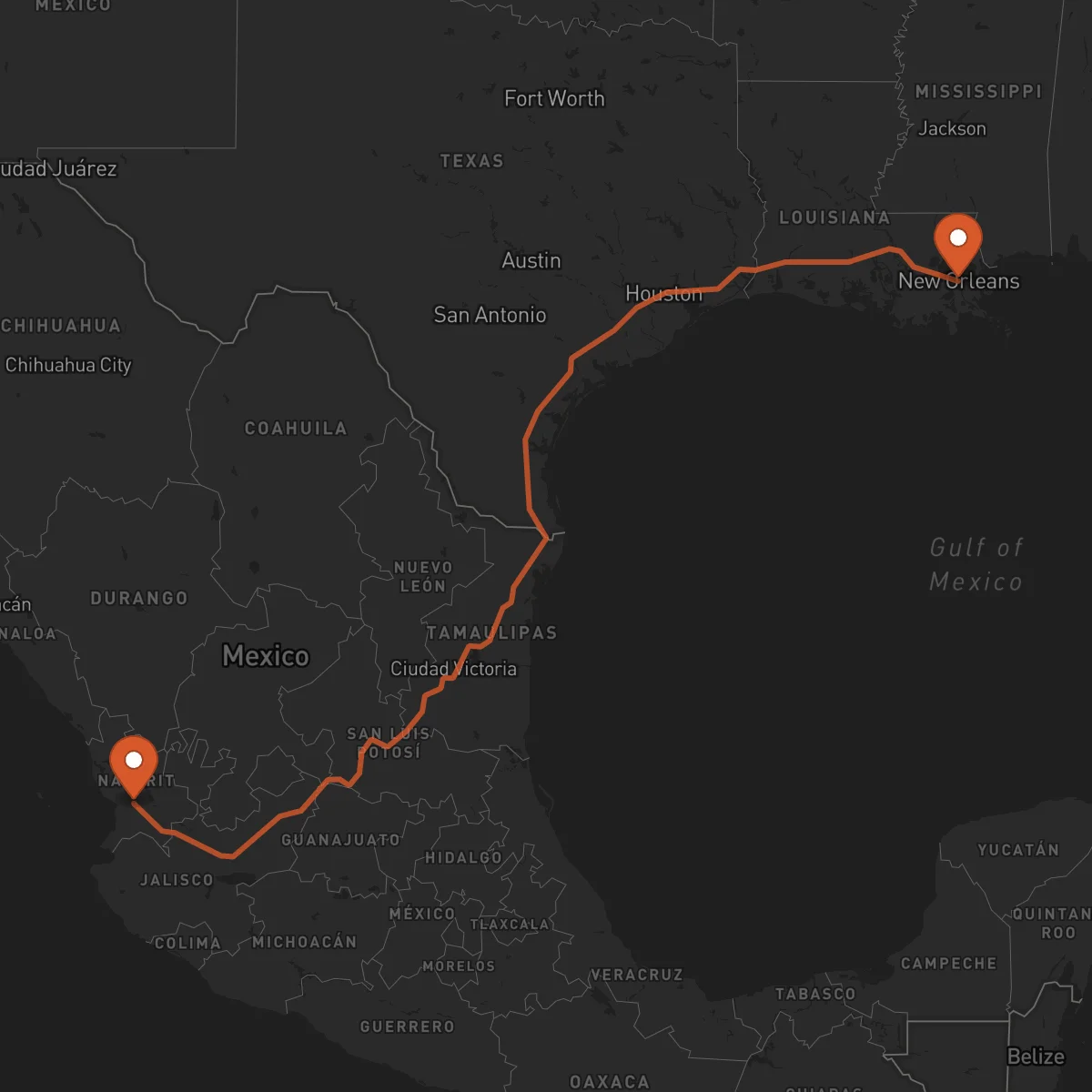 Ruta Tepic - New Orleans