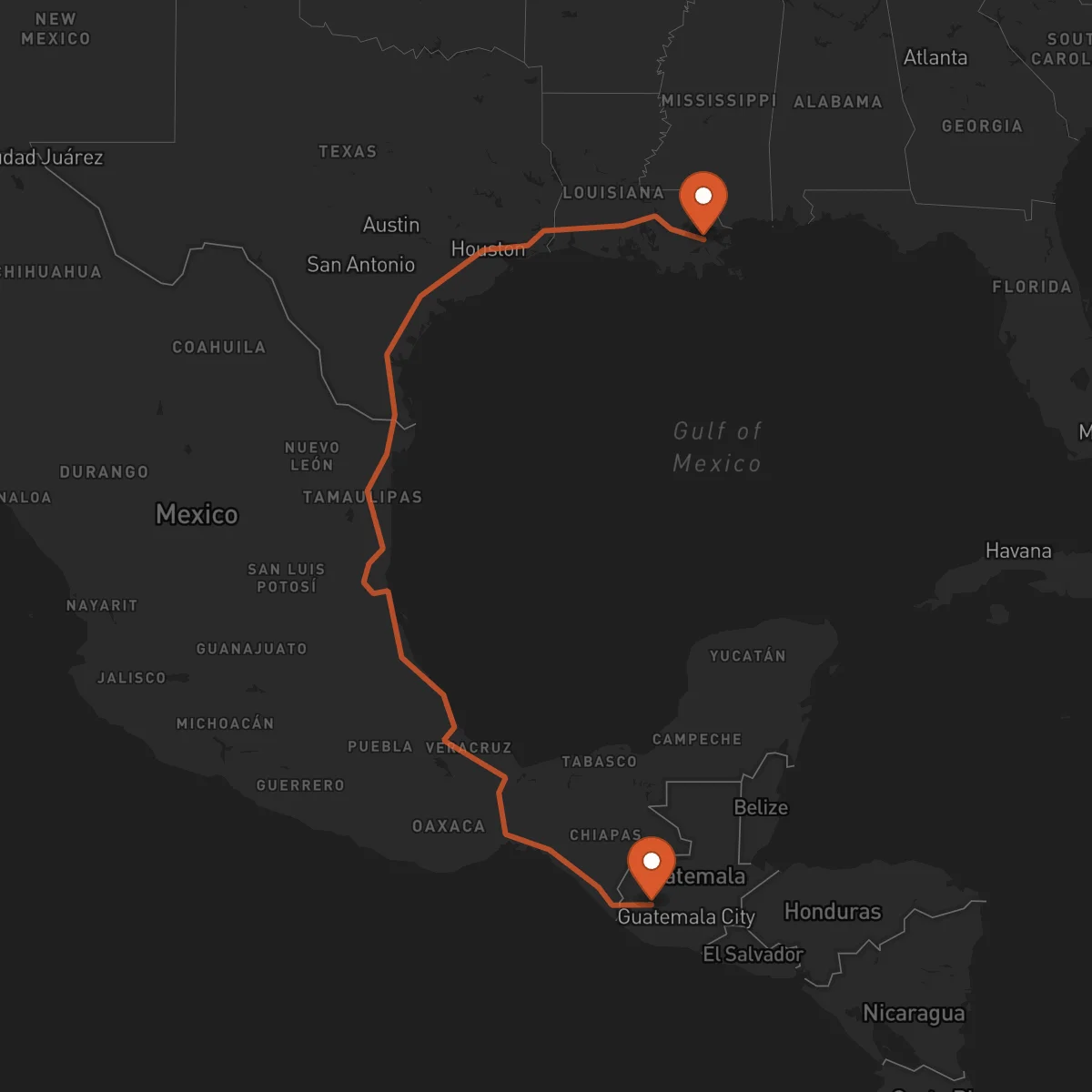 Ruta New Orleans - Totonicapán
