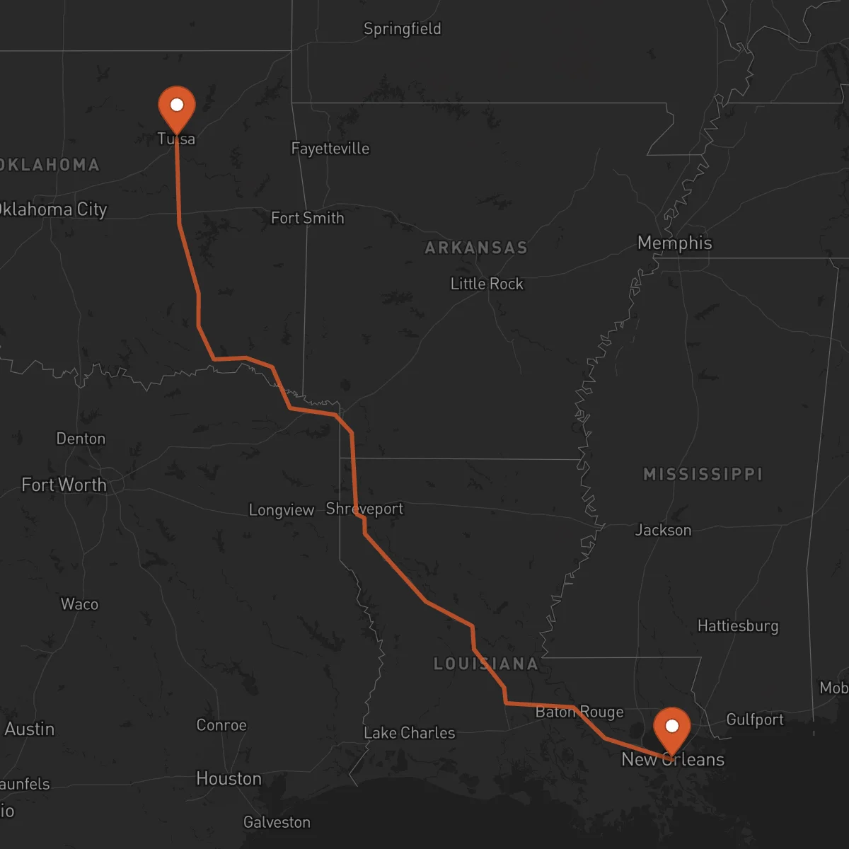 Ruta Tulsa - New Orleans