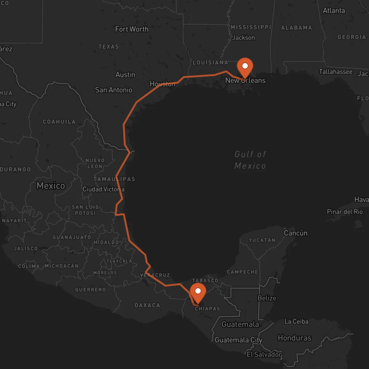 Ruta Tuxtla Gutiérrez - New Orleans