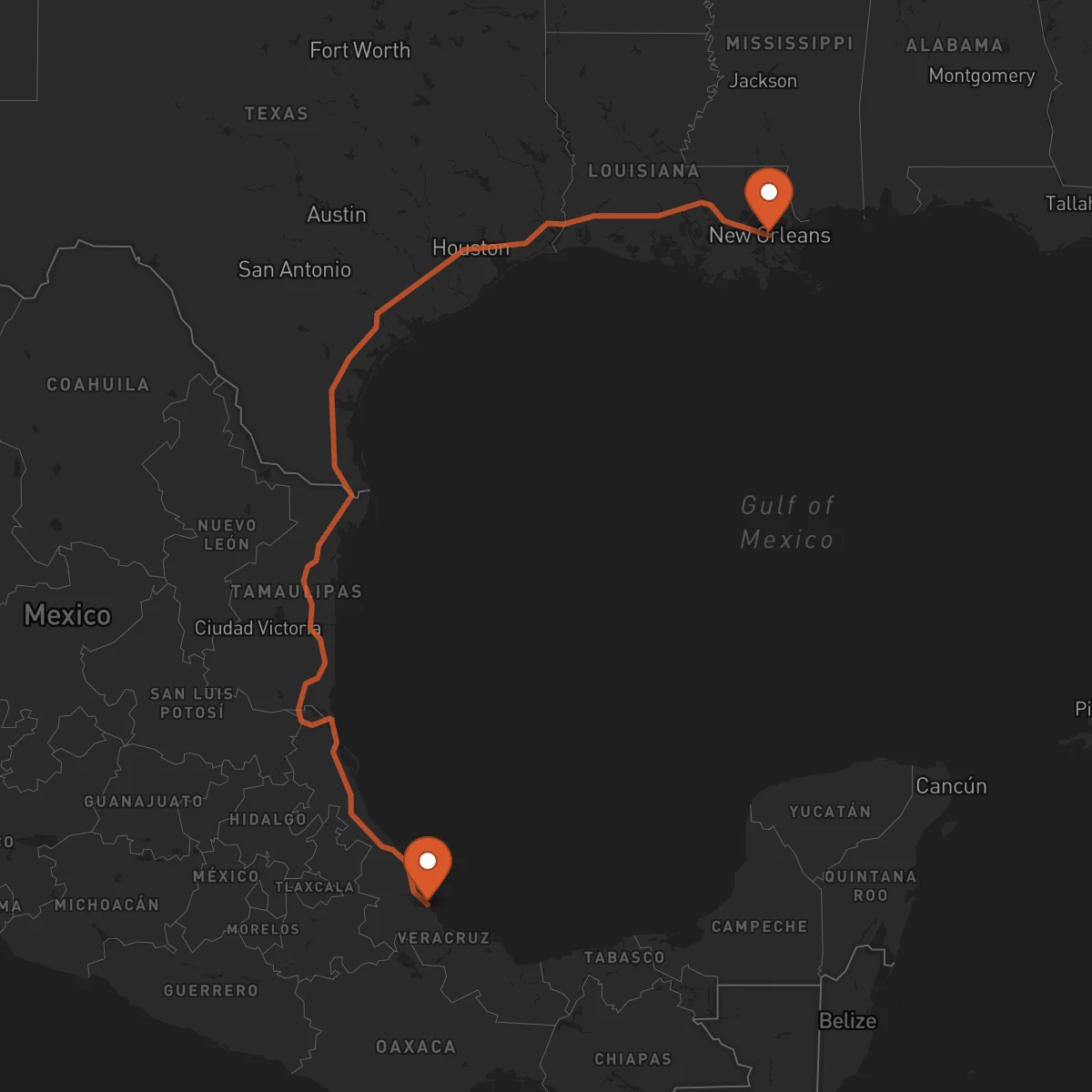 Ruta Veracruz - New Orleans