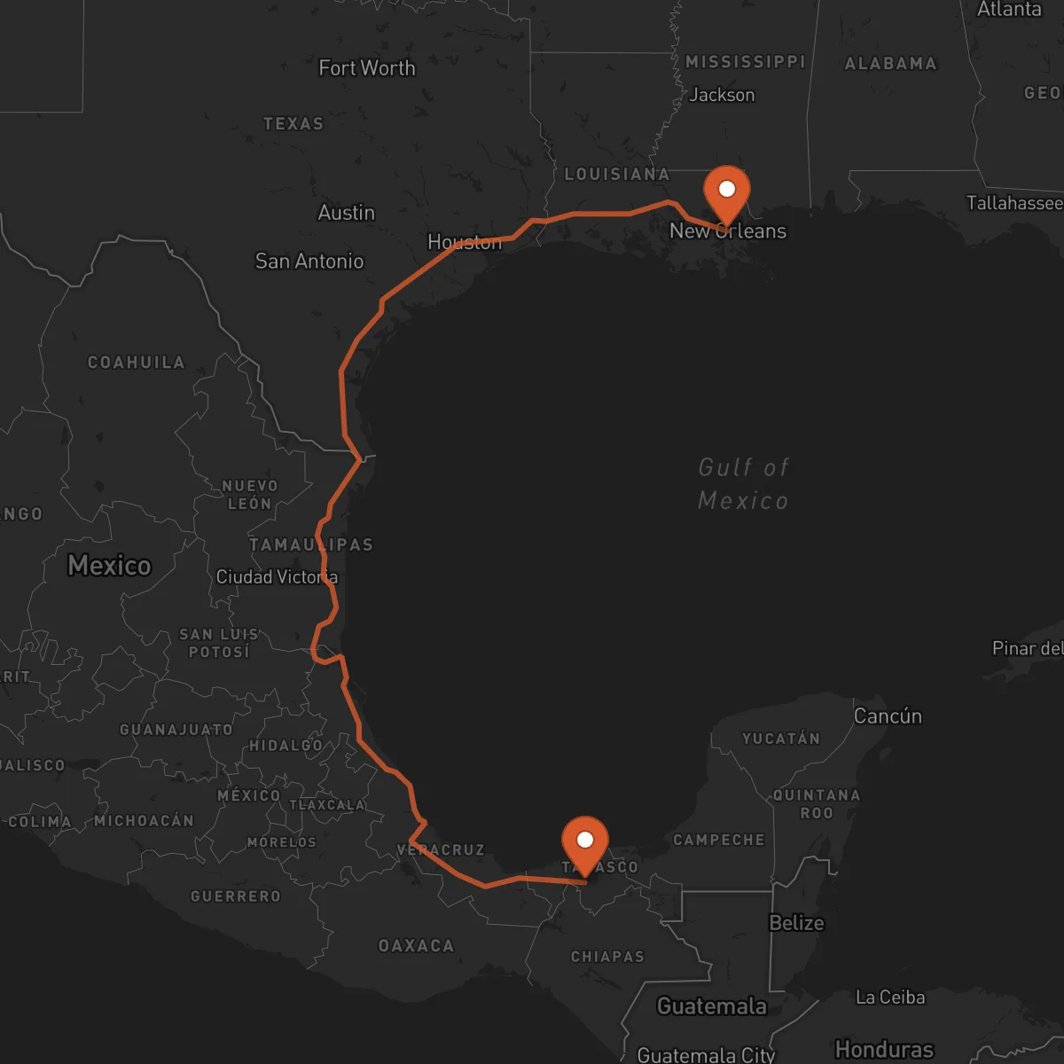 Ruta New Orleans - Villahermosa