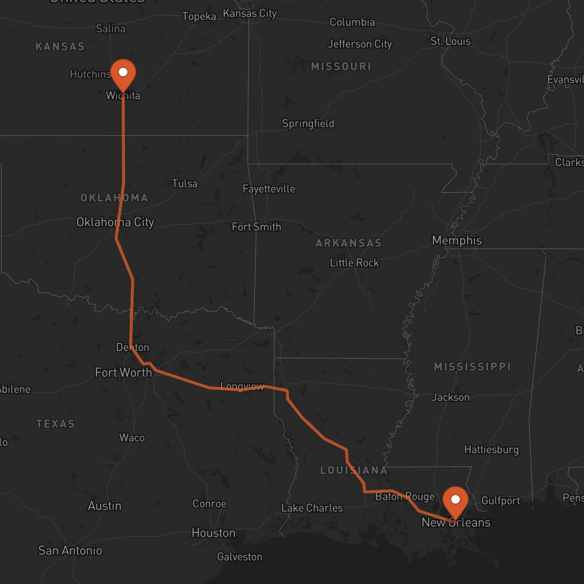 Ruta New Orleans - Wichita