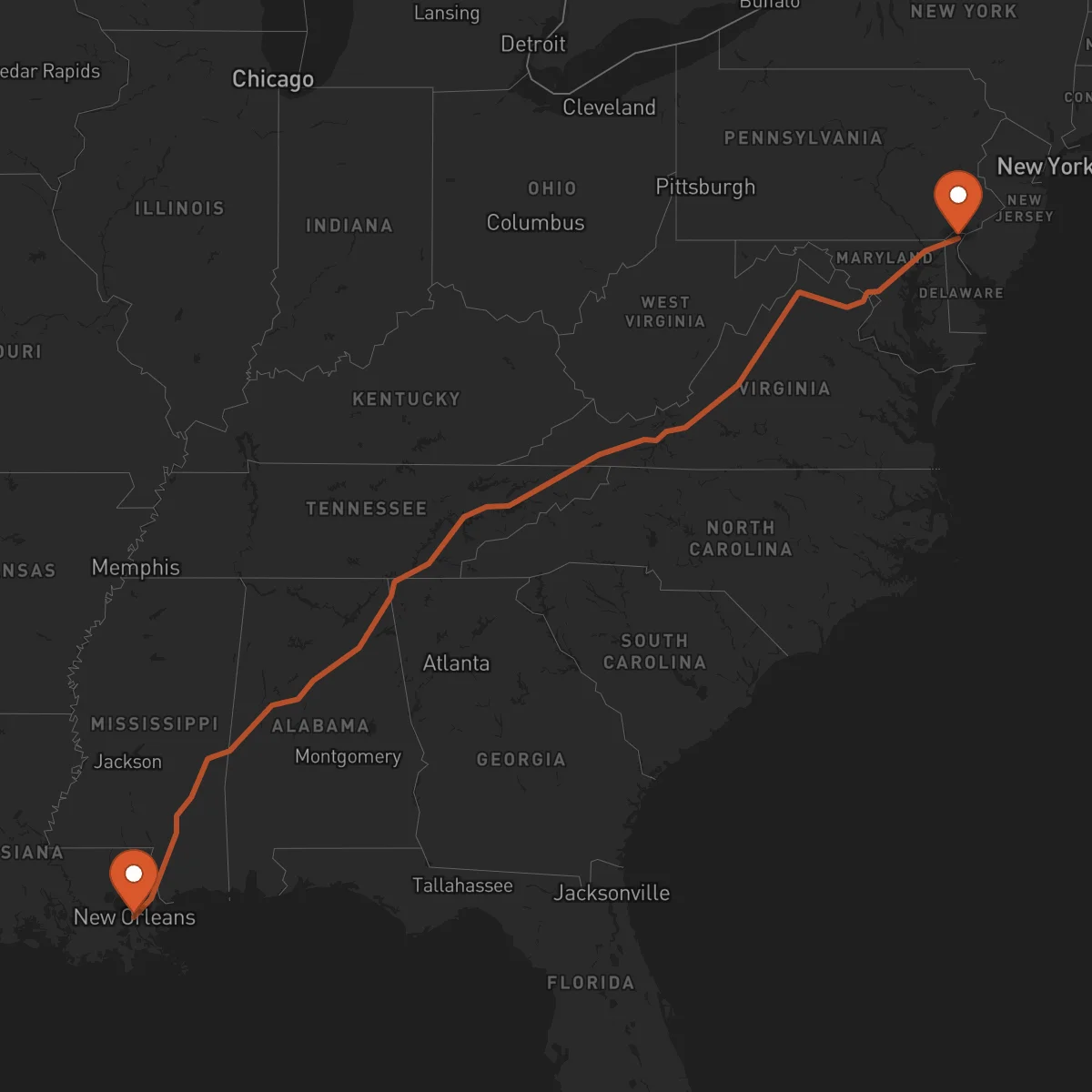 Ruta Wilmington - New Orleans