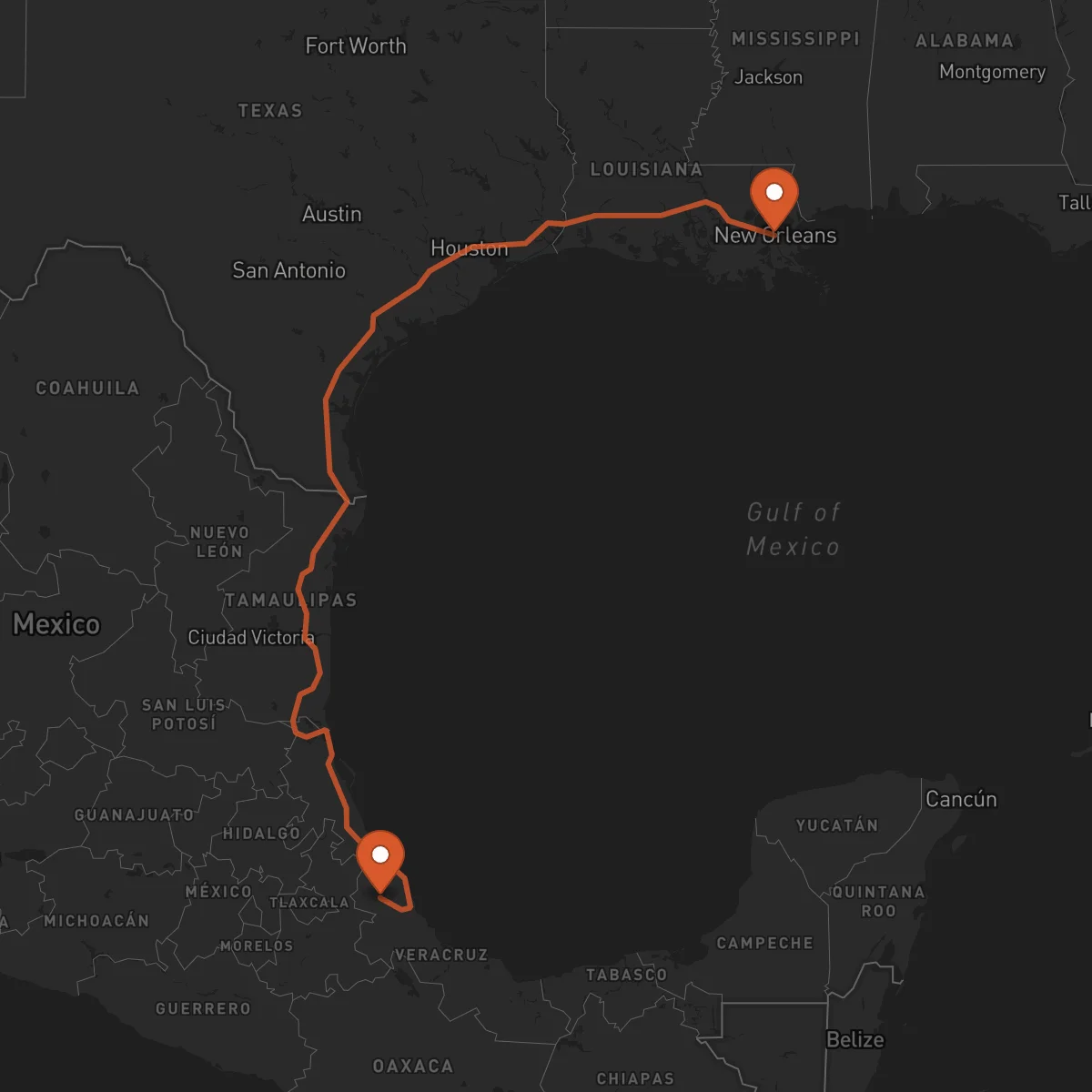 Ruta Xalapa - New Orleans