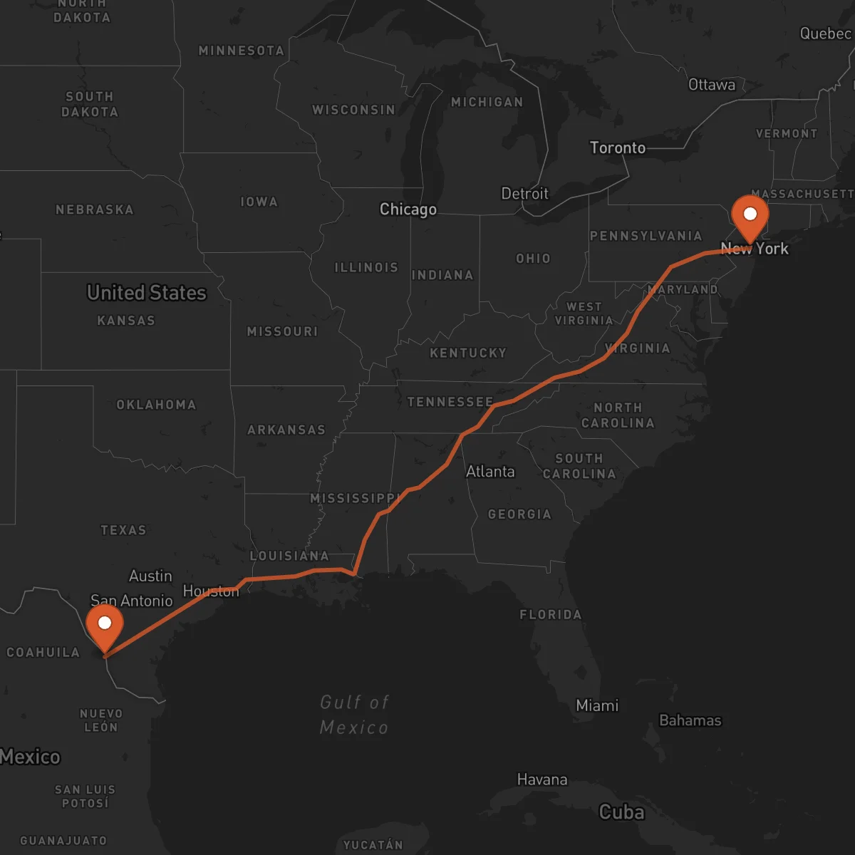 Ruta Nuevo Laredo - Newark