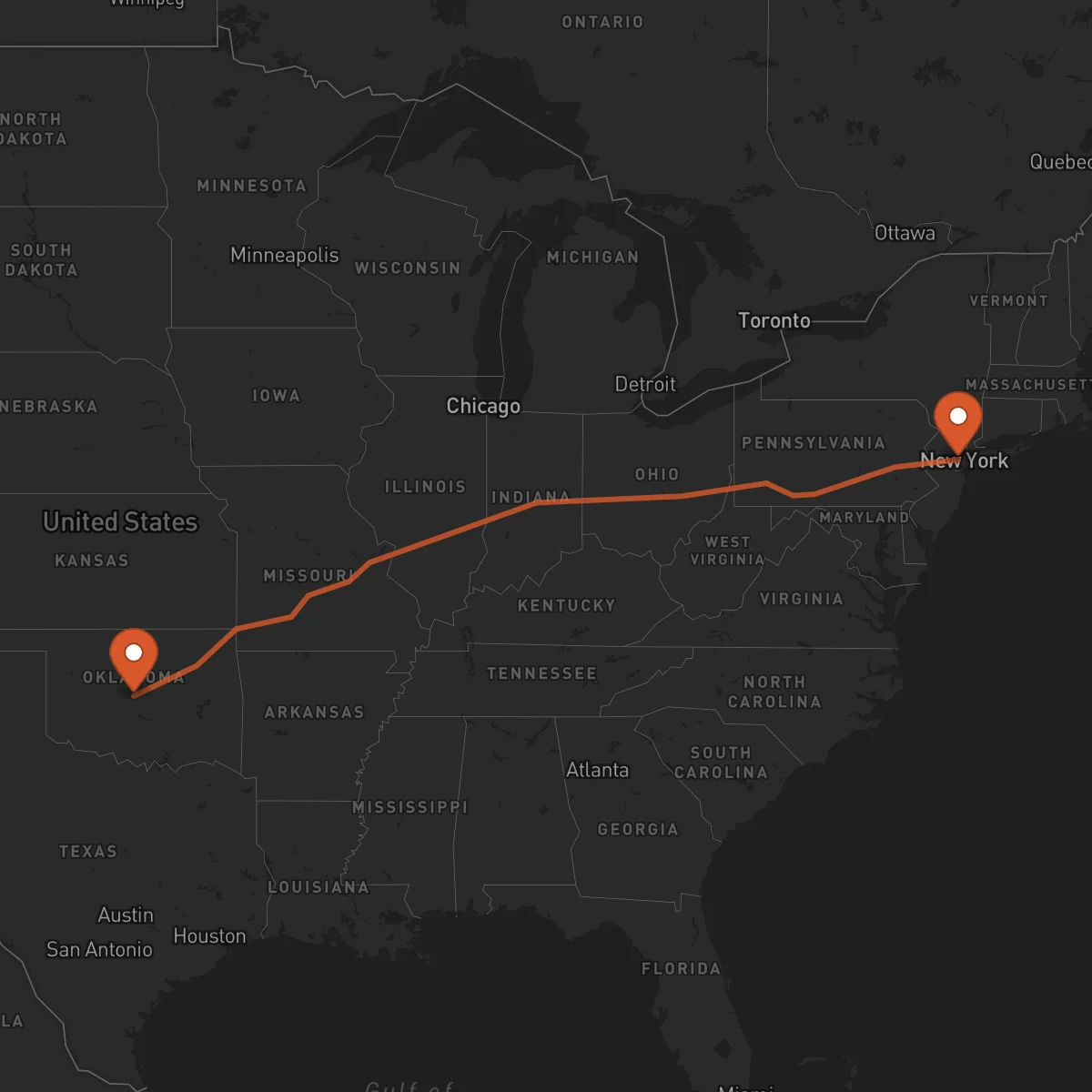 Ruta Newark - Oklahoma City
