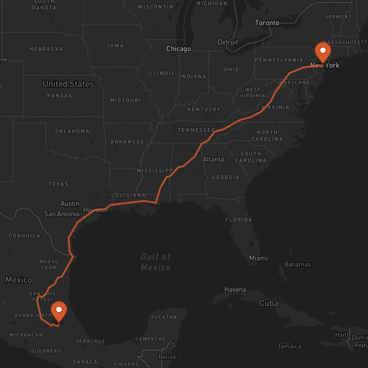 Ruta Newark - Pachuca de Soto