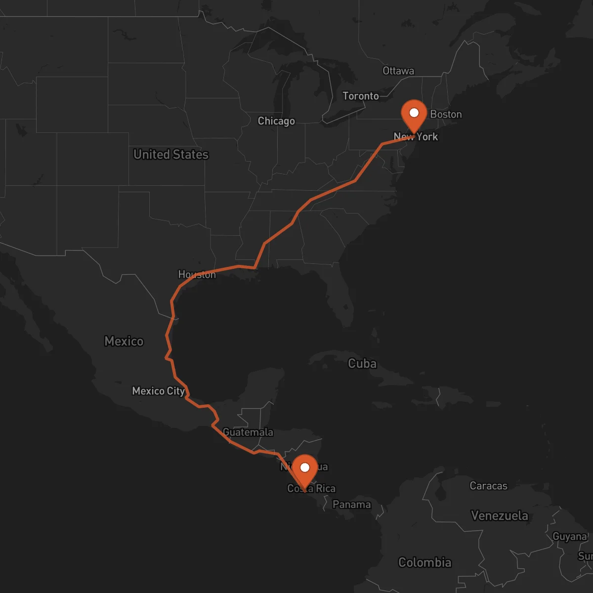 Ruta Newark - Puntarenas