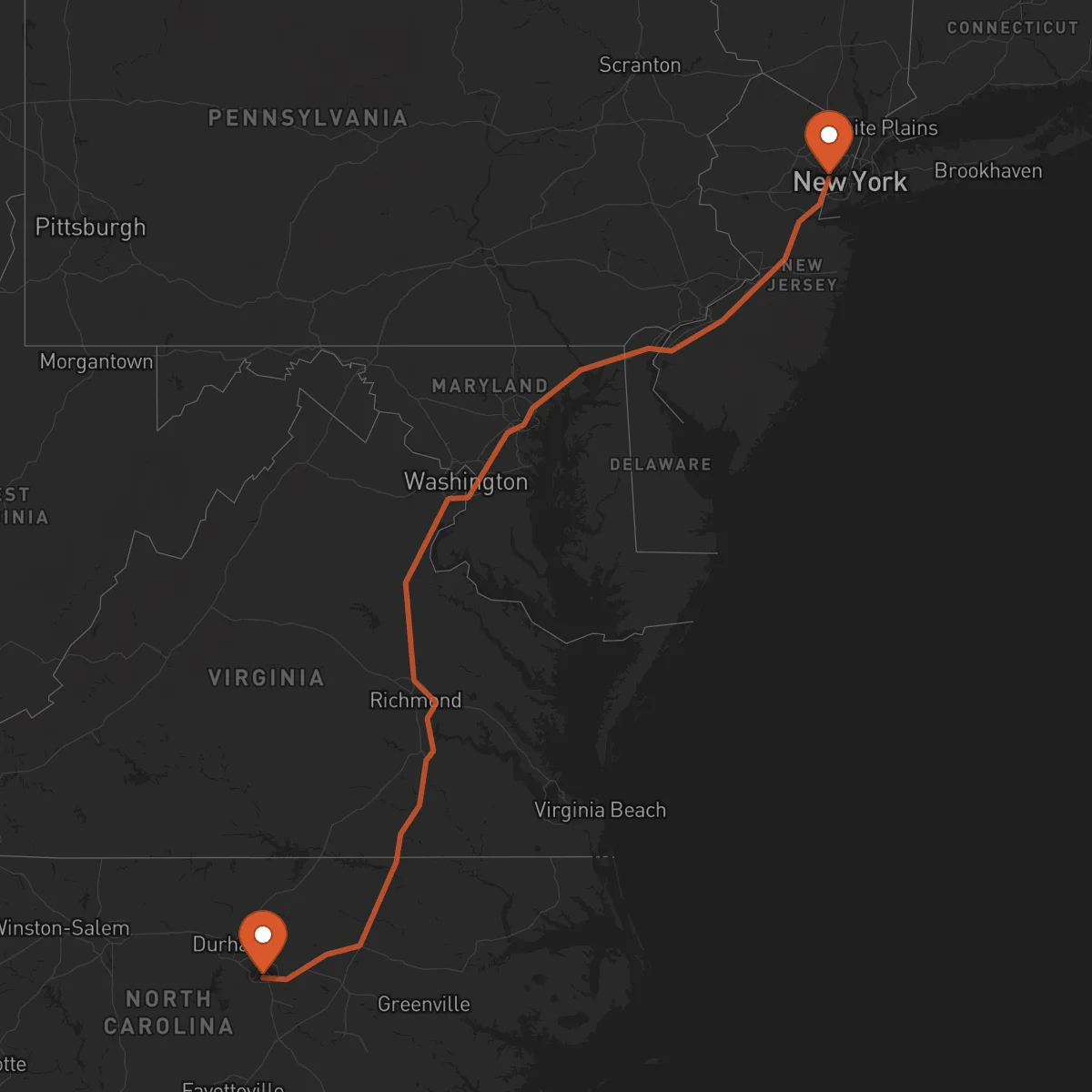 Ruta Raleigh - Newark