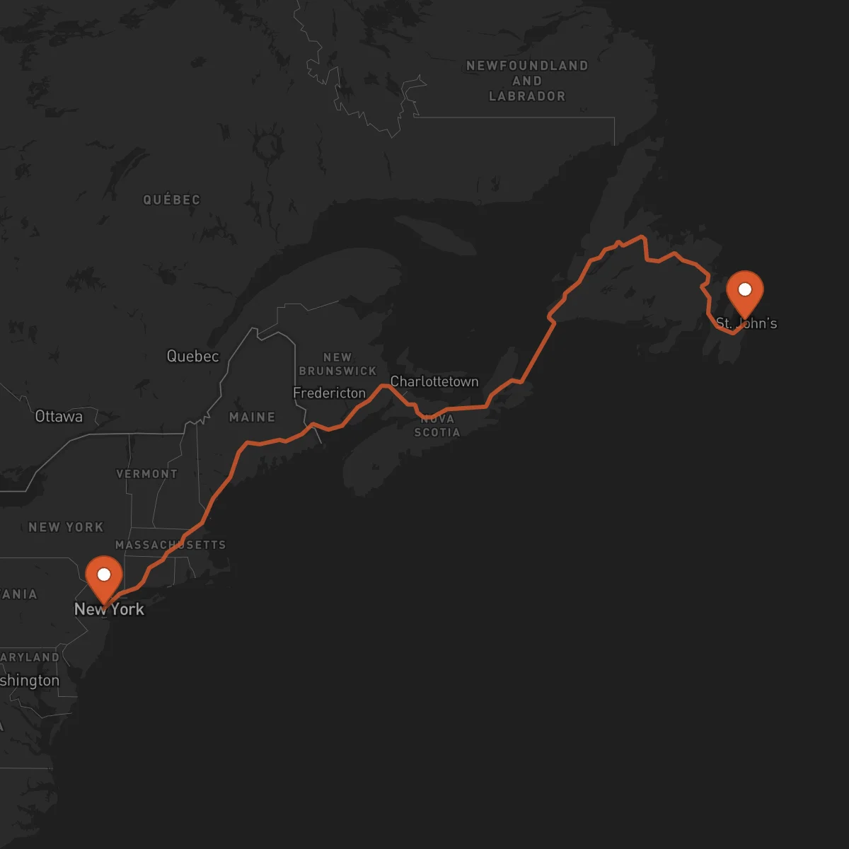 Ruta San Juan de Terranova (St. John's) - Newark