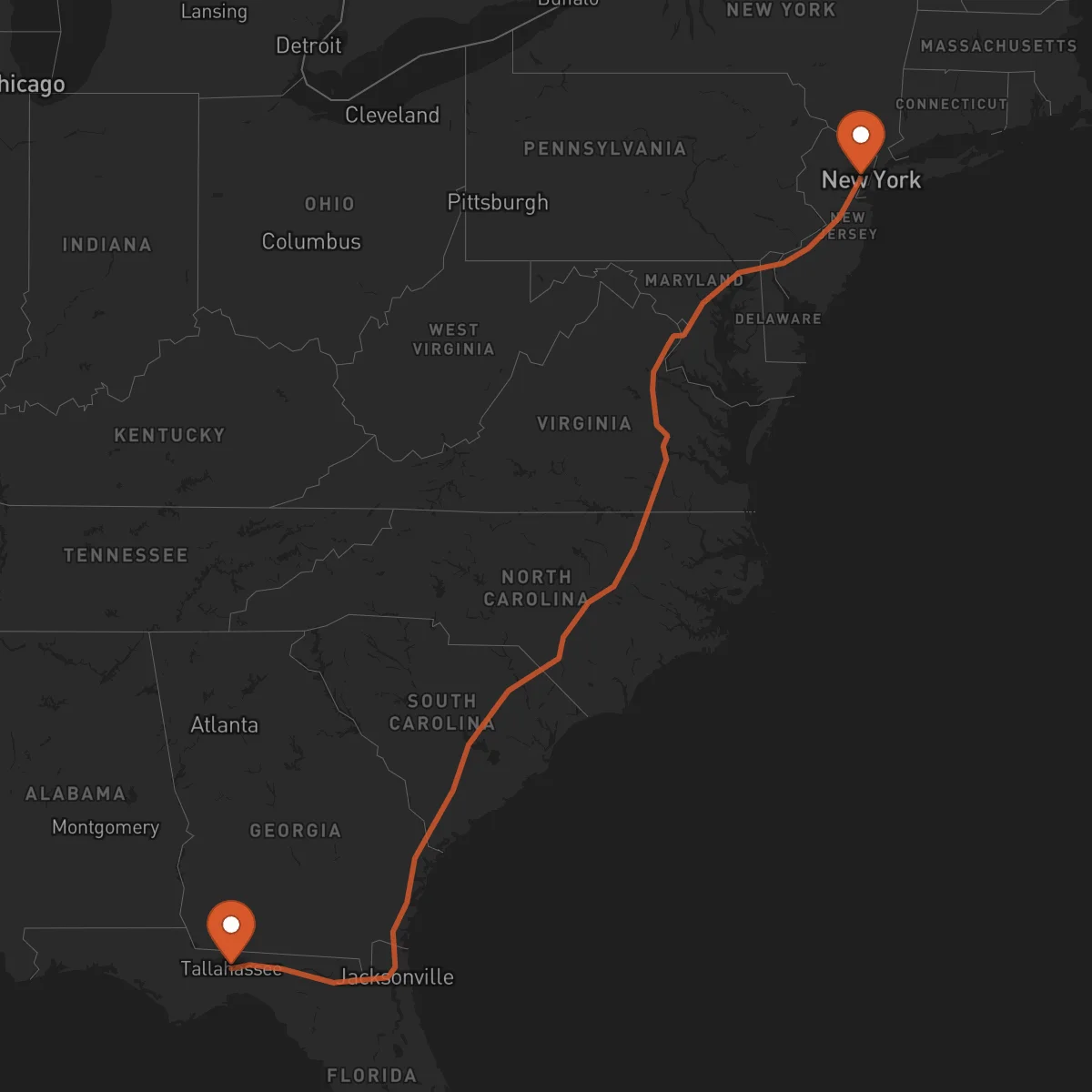 Ruta Newark - Tallahassee