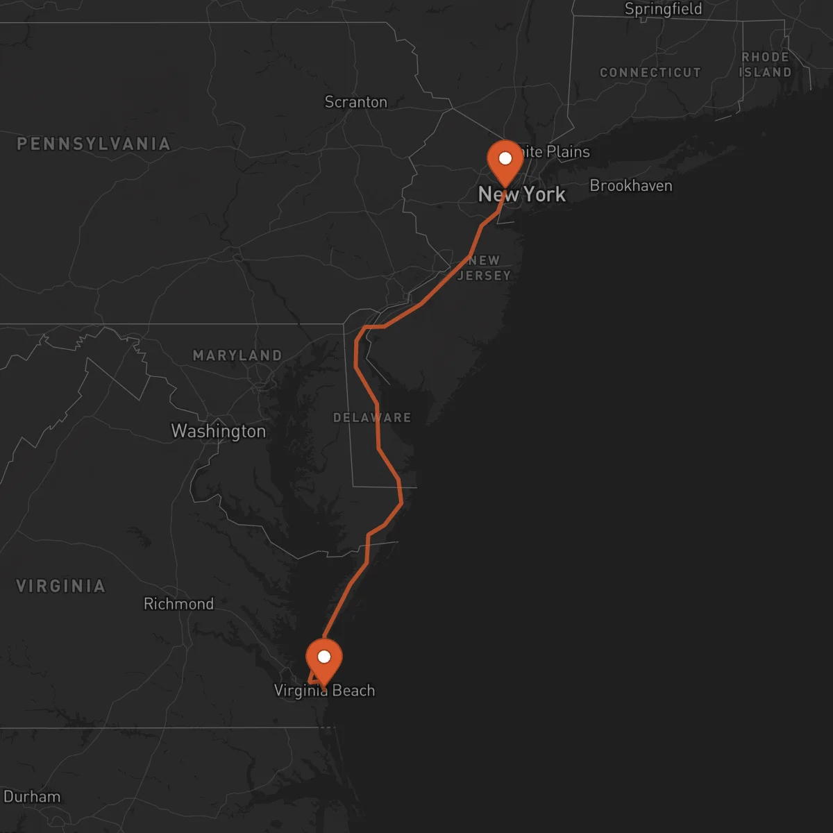 Ruta Newark - Virginia Beach