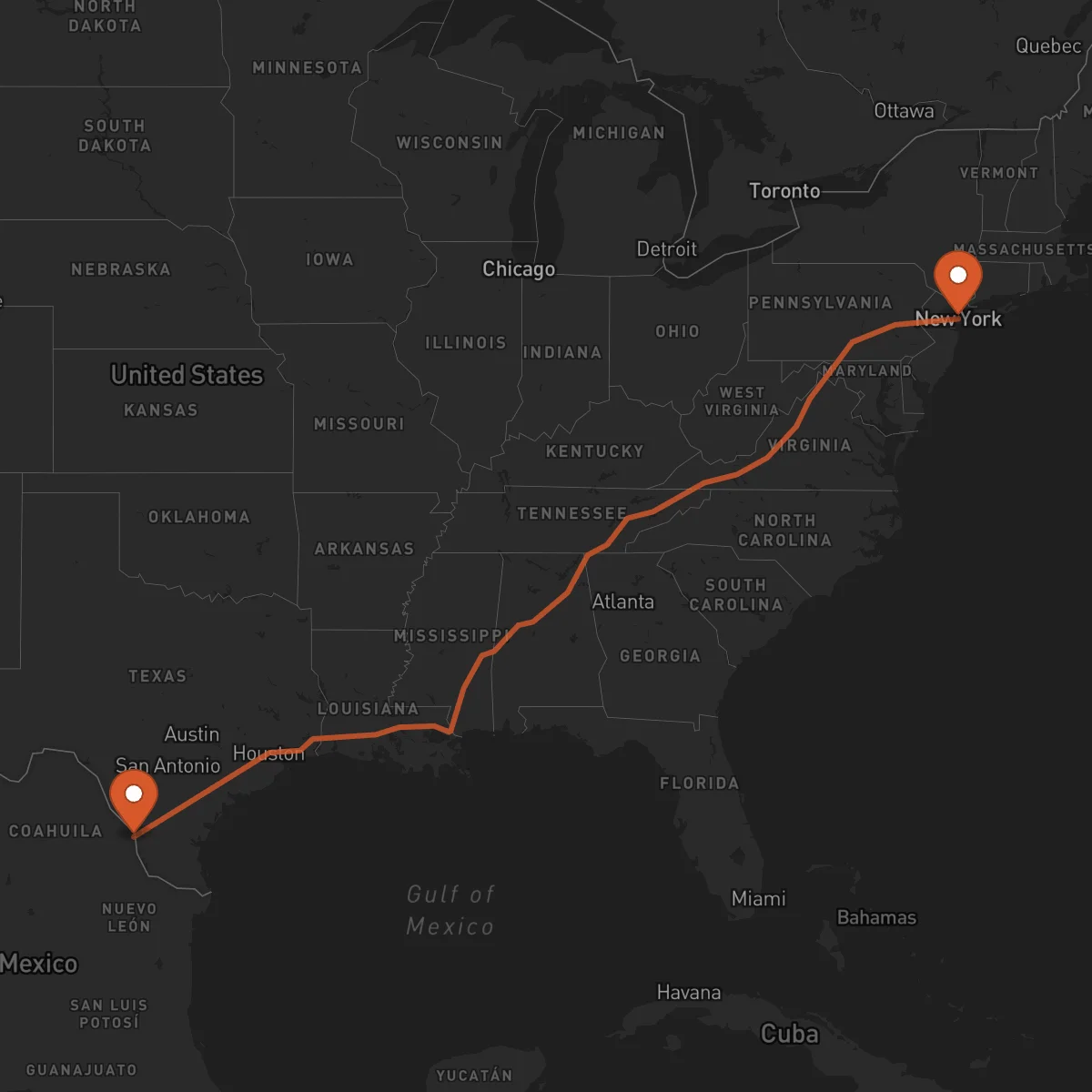 Ruta Nuevo Laredo - Nueva York