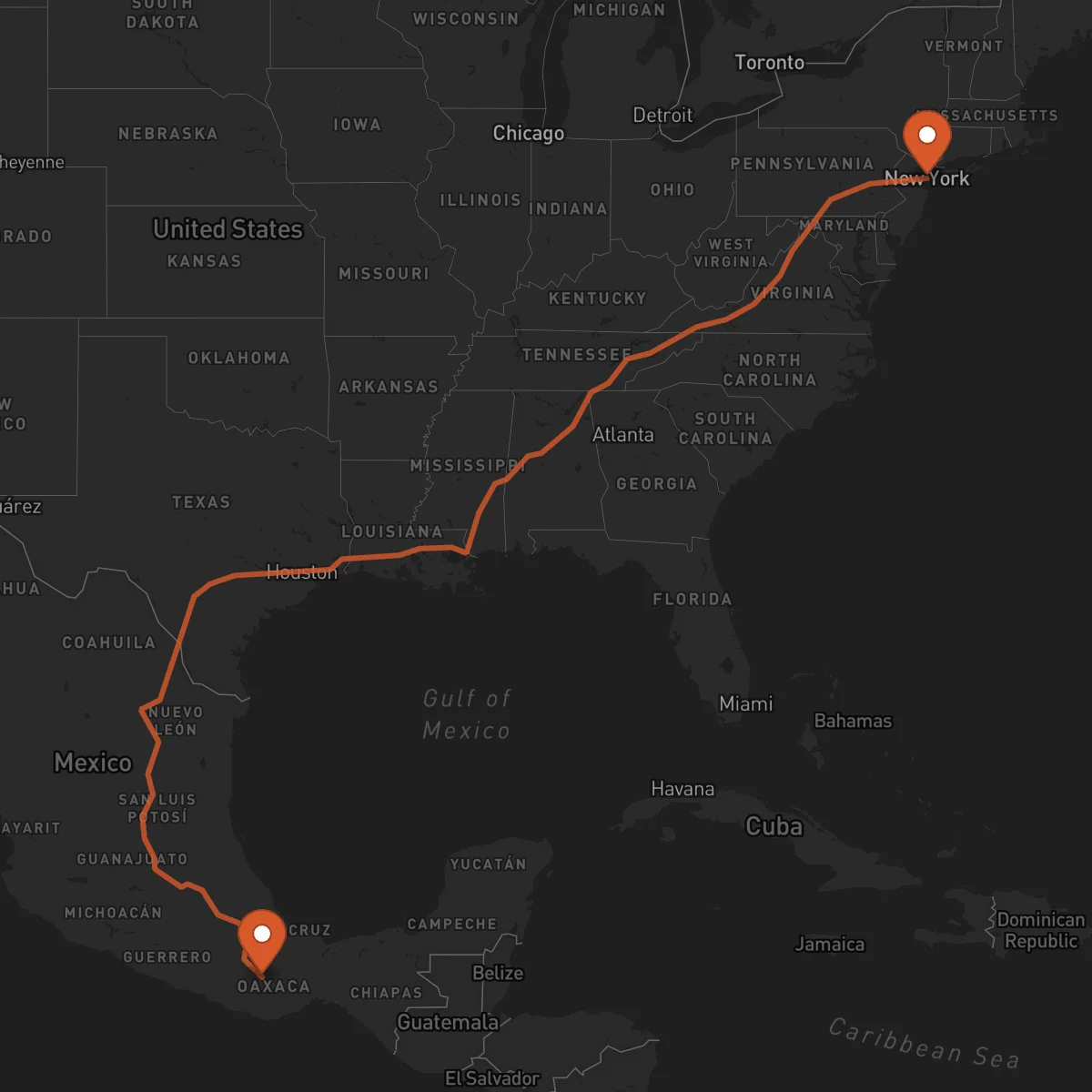 Ruta Oaxaca de Juárez - Nueva York