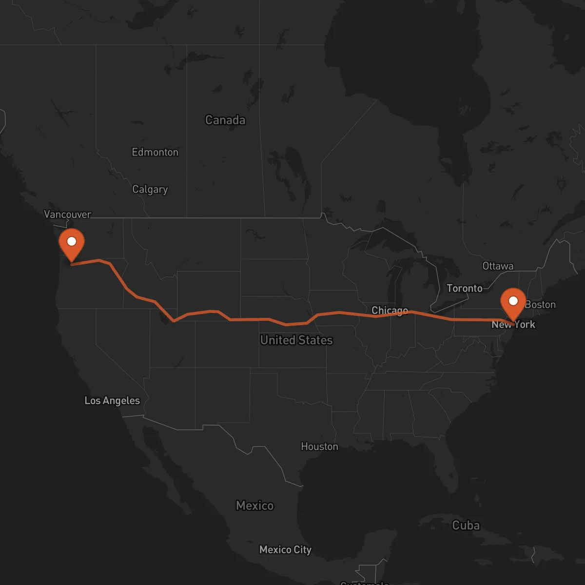 Ruta Portland - Nueva York