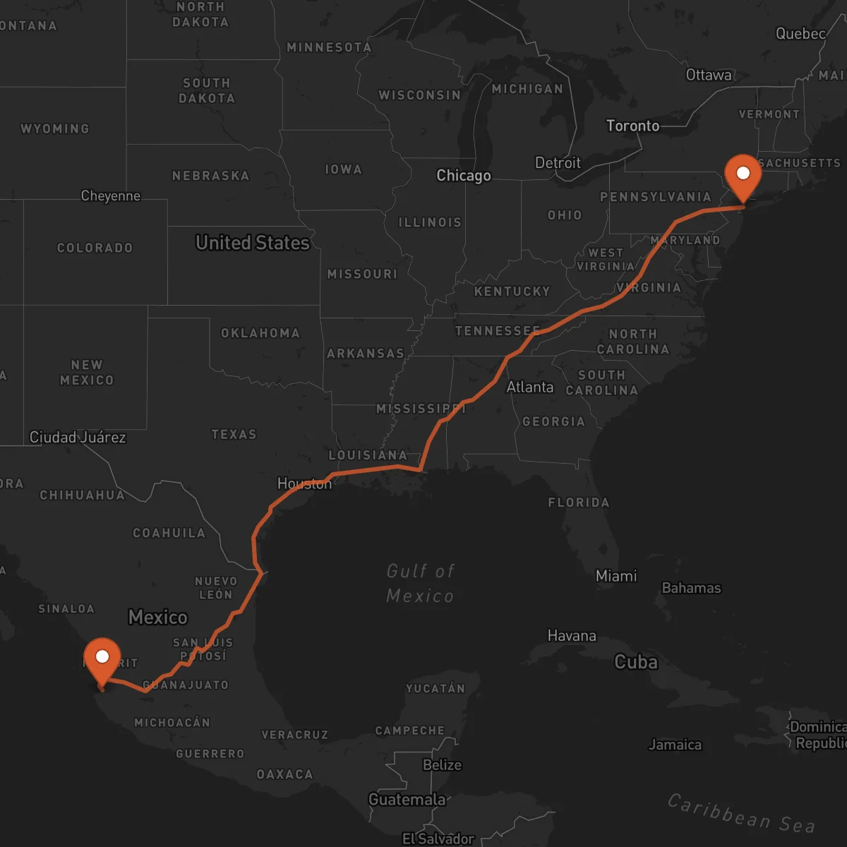 Ruta Nueva York - Puerto Vallarta