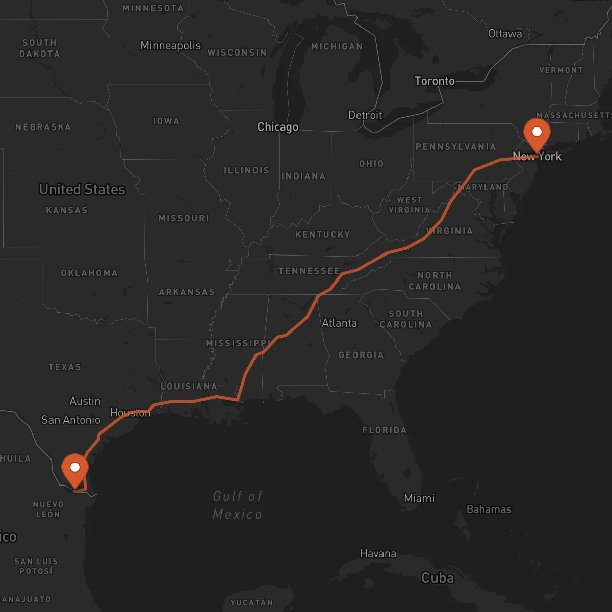 Ruta Nueva York - Reynosa