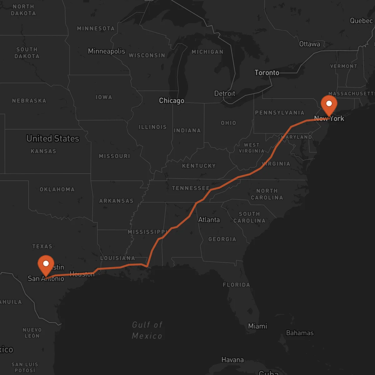 Ruta Nueva York - San Antonio