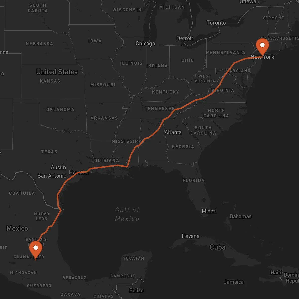 Ruta Santiago de Querétaro - Nueva York