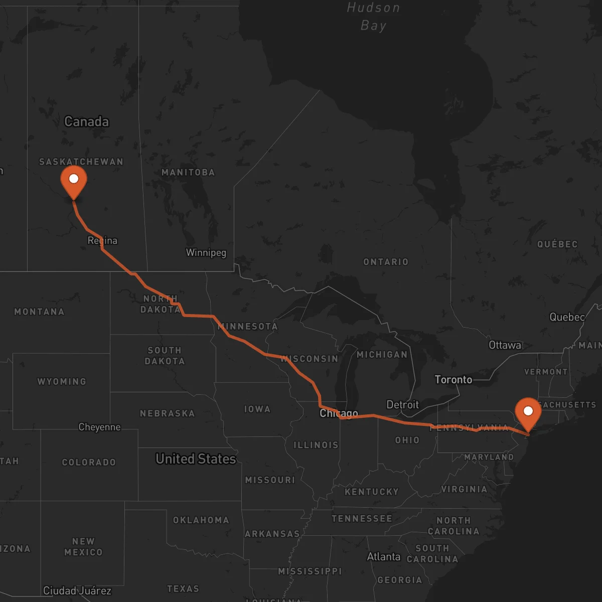 Ruta Saskatoon - New York