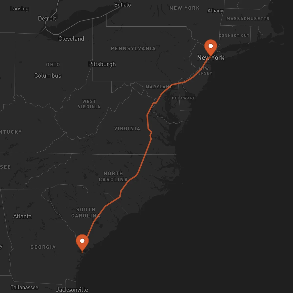 Ruta Nueva York - Savannah