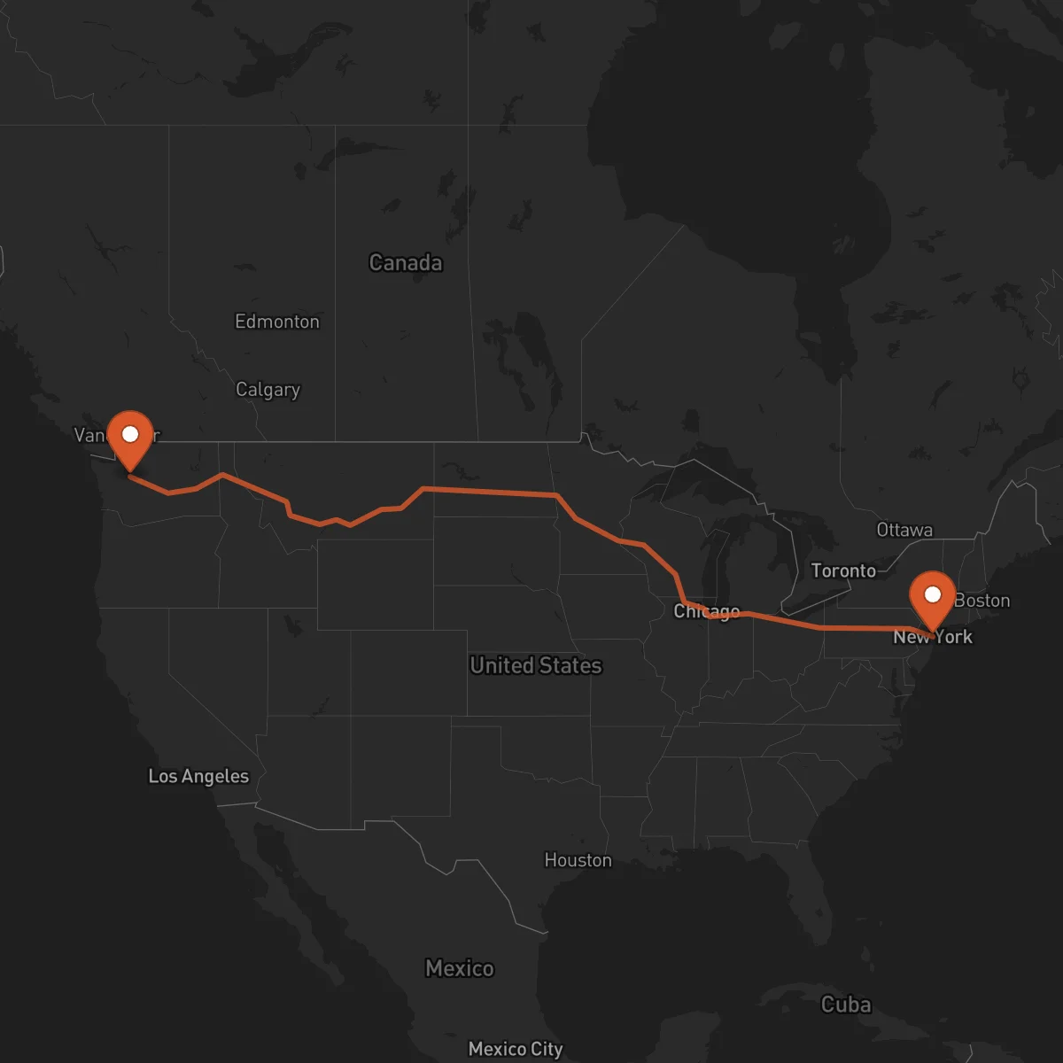 Ruta New York - Seattle
