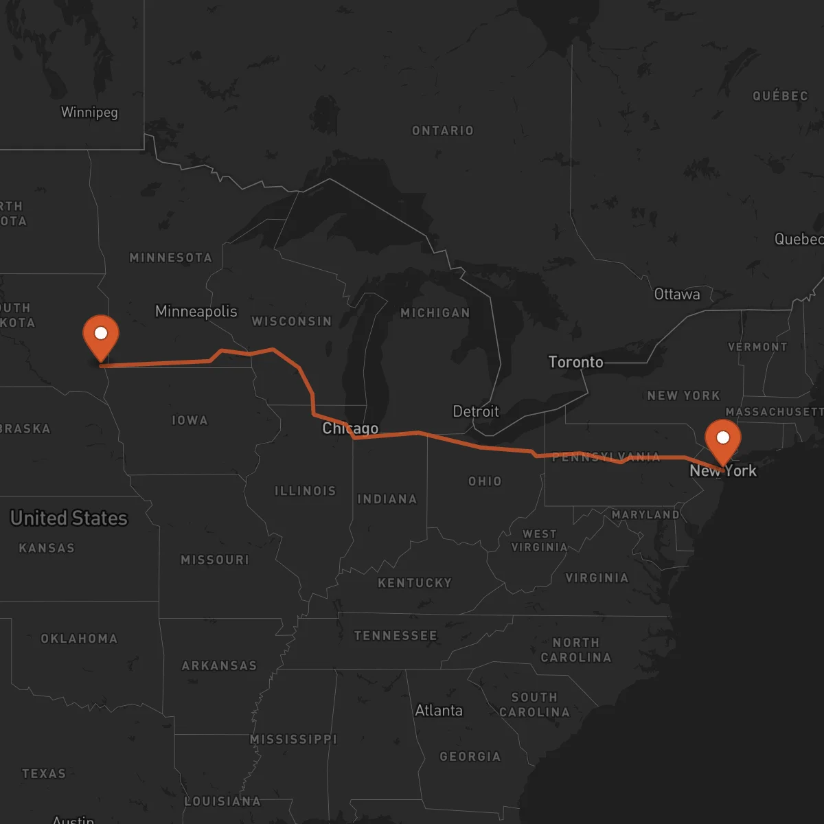Ruta Nueva York - Sioux Falls
