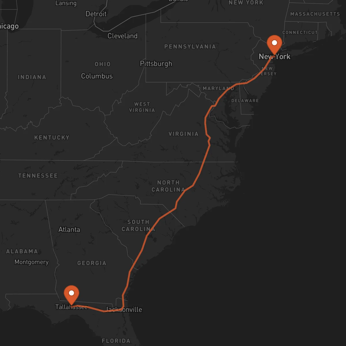 Ruta Tallahassee - Nova York