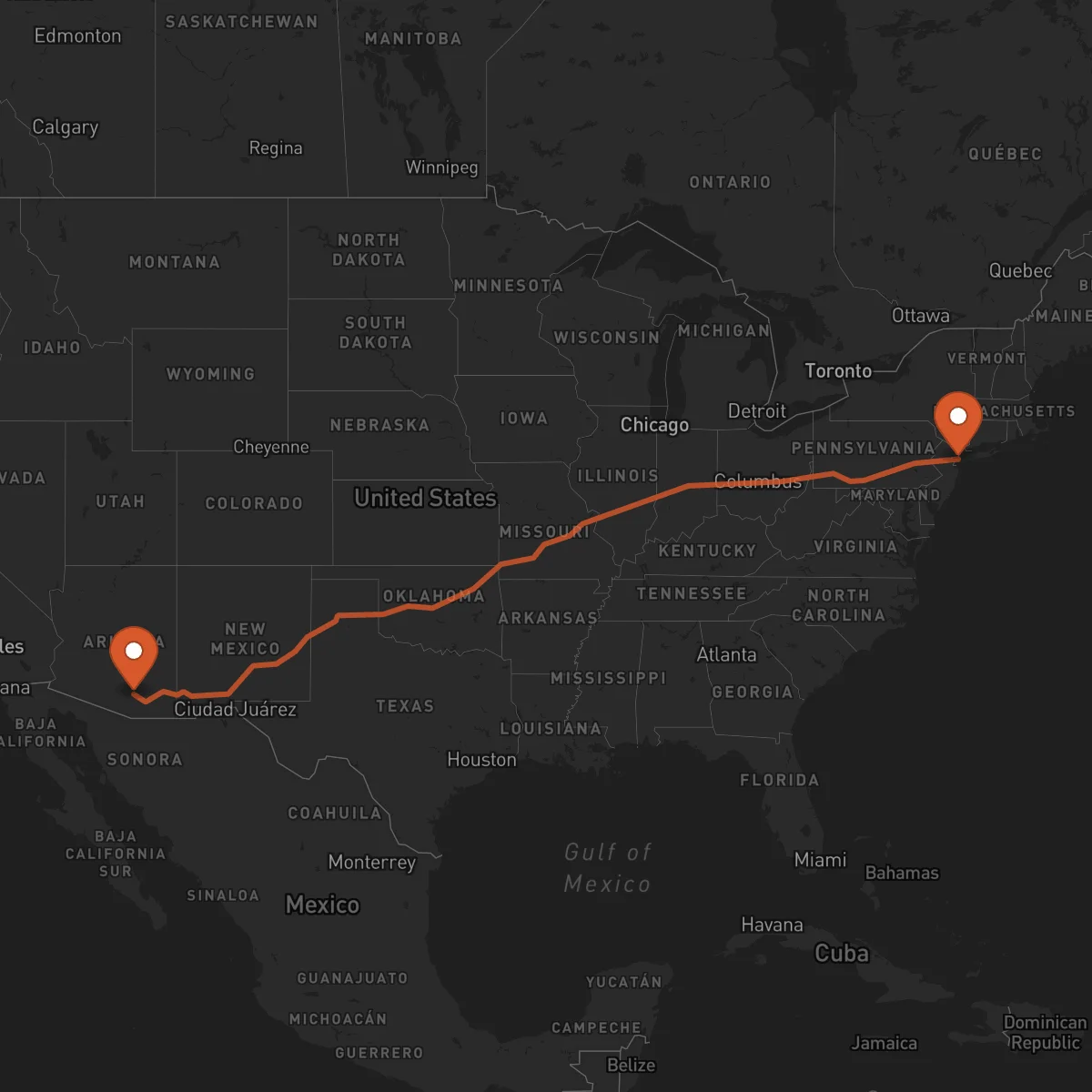 Ruta New York - Tucson