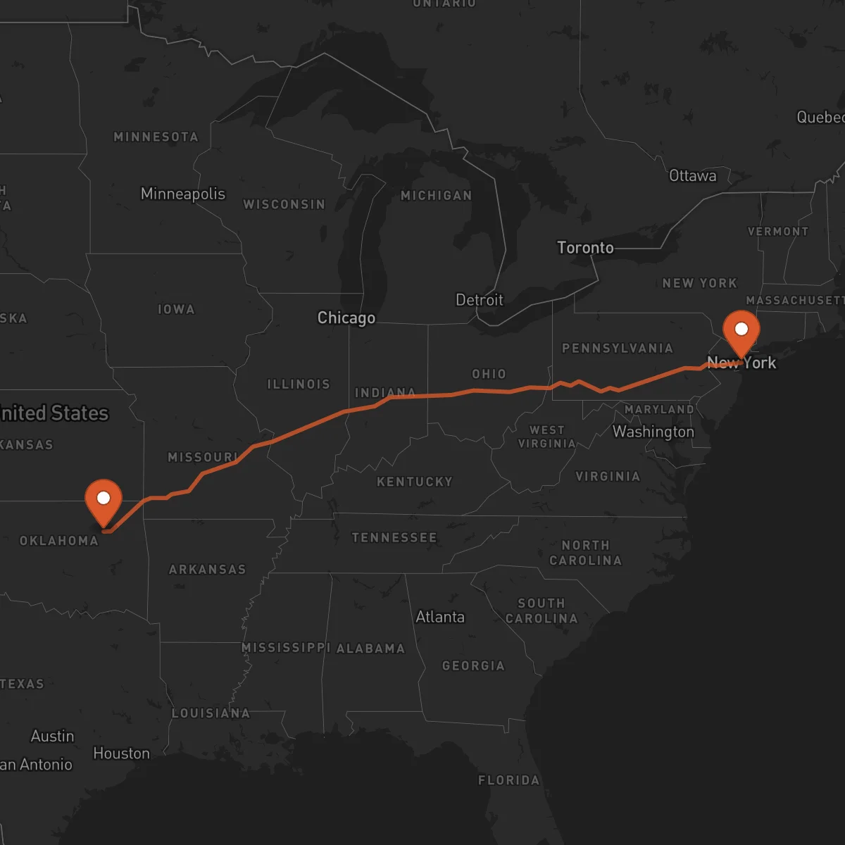 Ruta New York - Tulsa