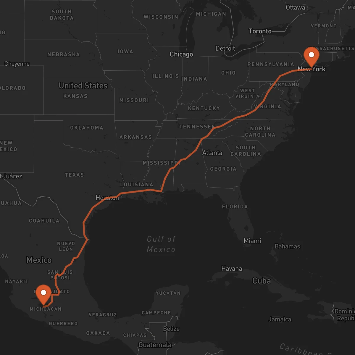 Ruta Uruapan - Nueva York