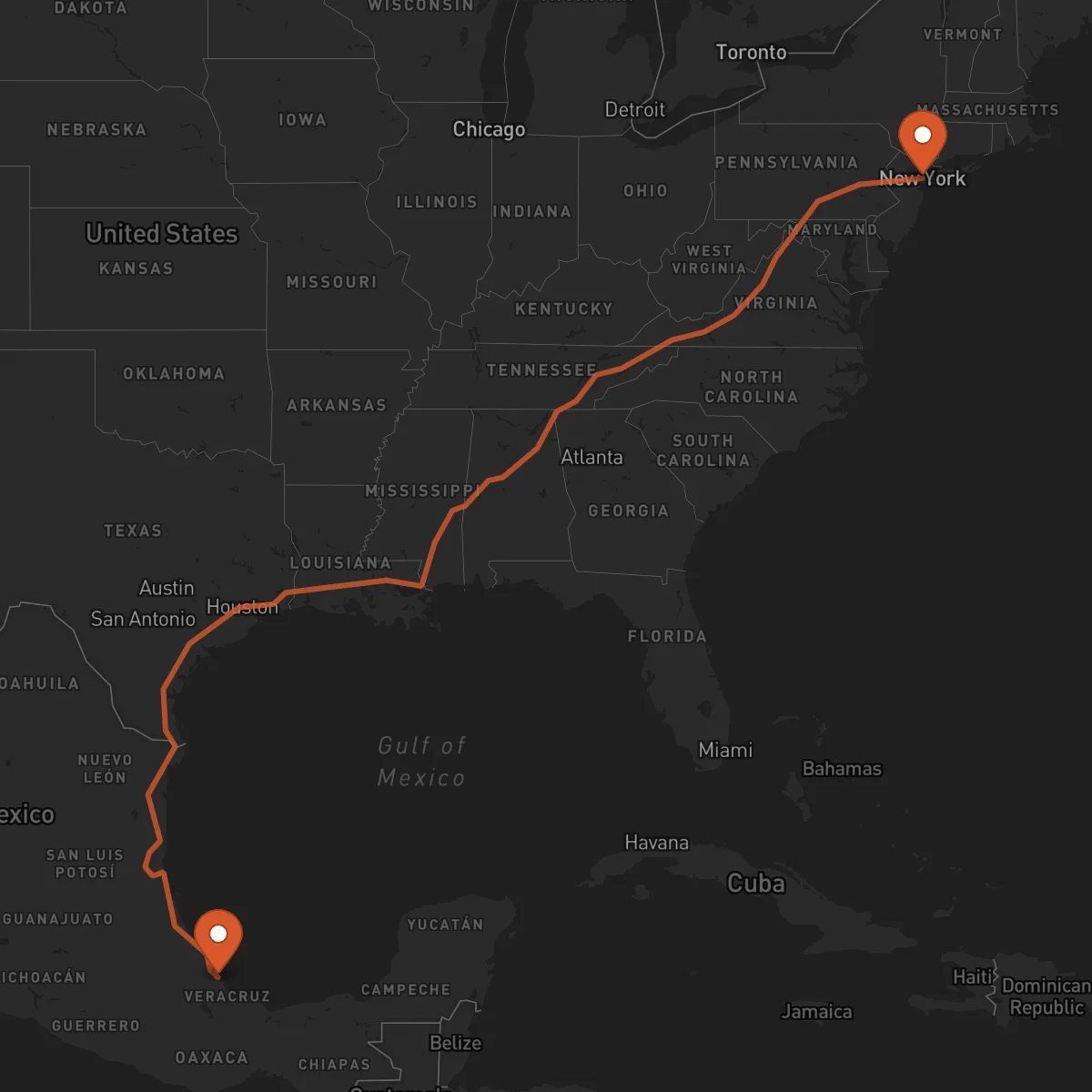 Ruta Nueva York - Veracruz