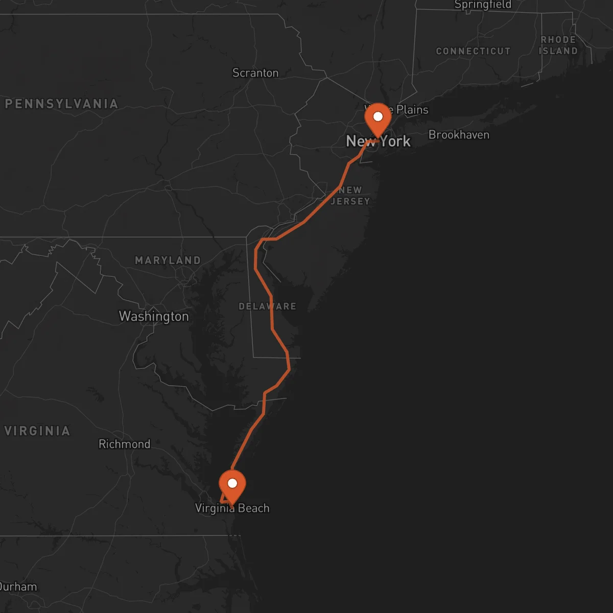 Ruta Virginia Beach - Nueva York