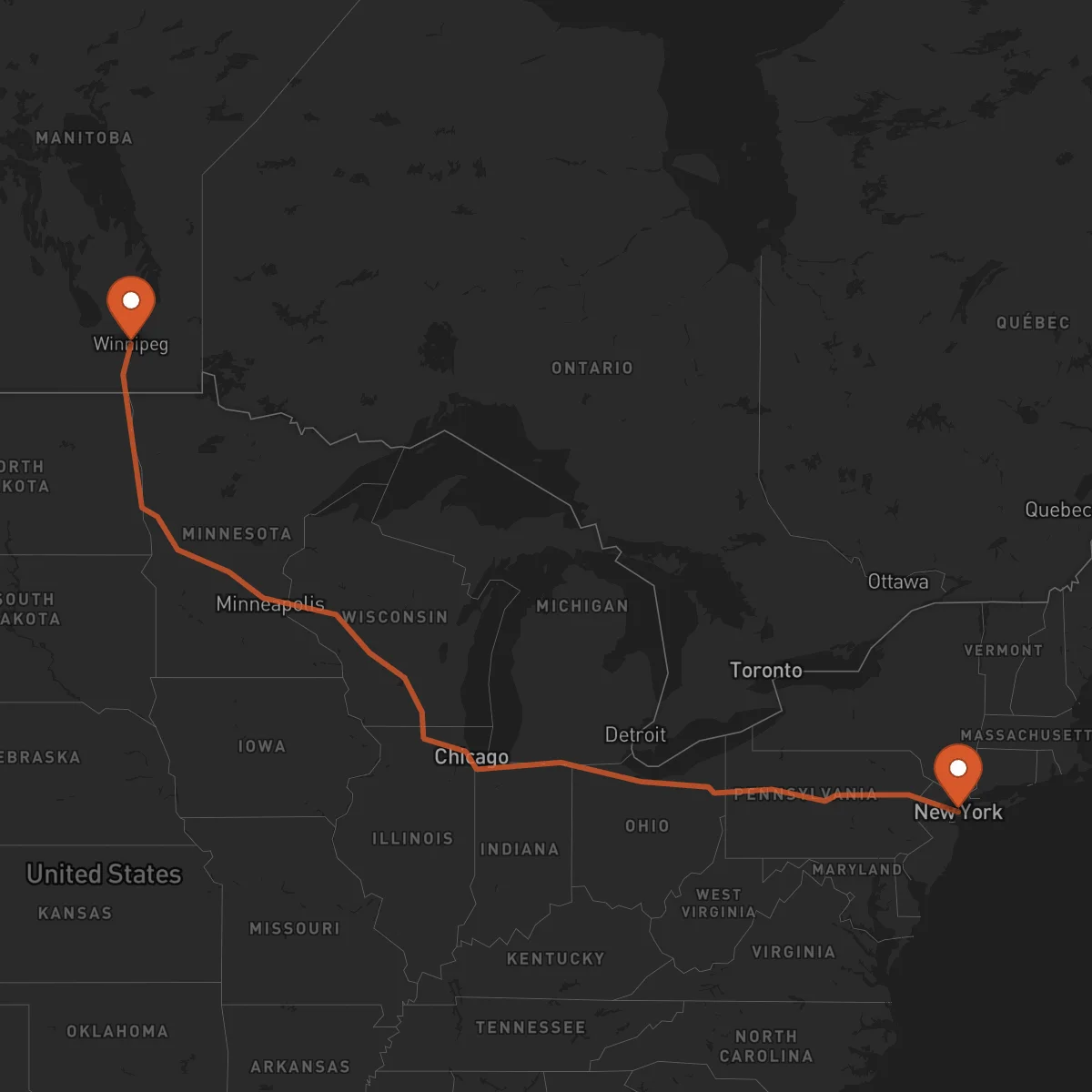 Ruta Winnipeg - Nueva York